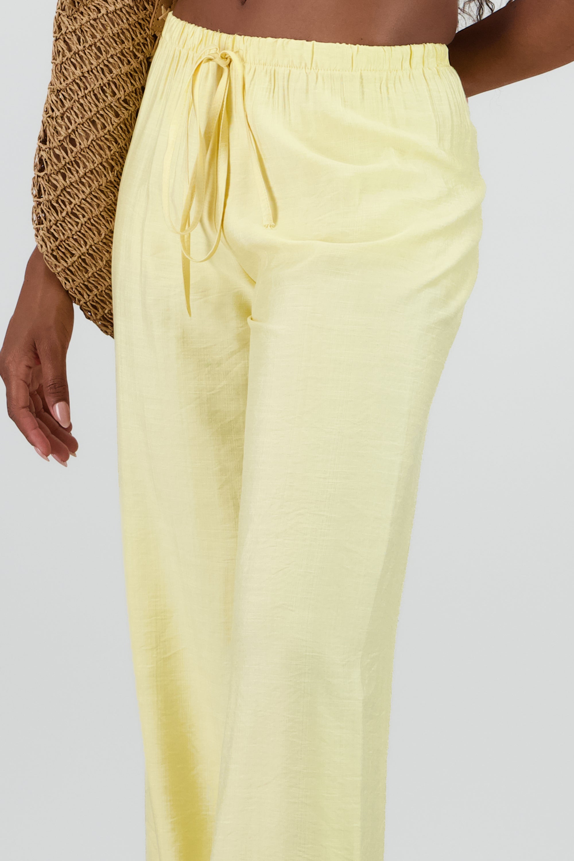 Pantalon wide leg fluido detalle resorte jareta AMARILLO PASTEL