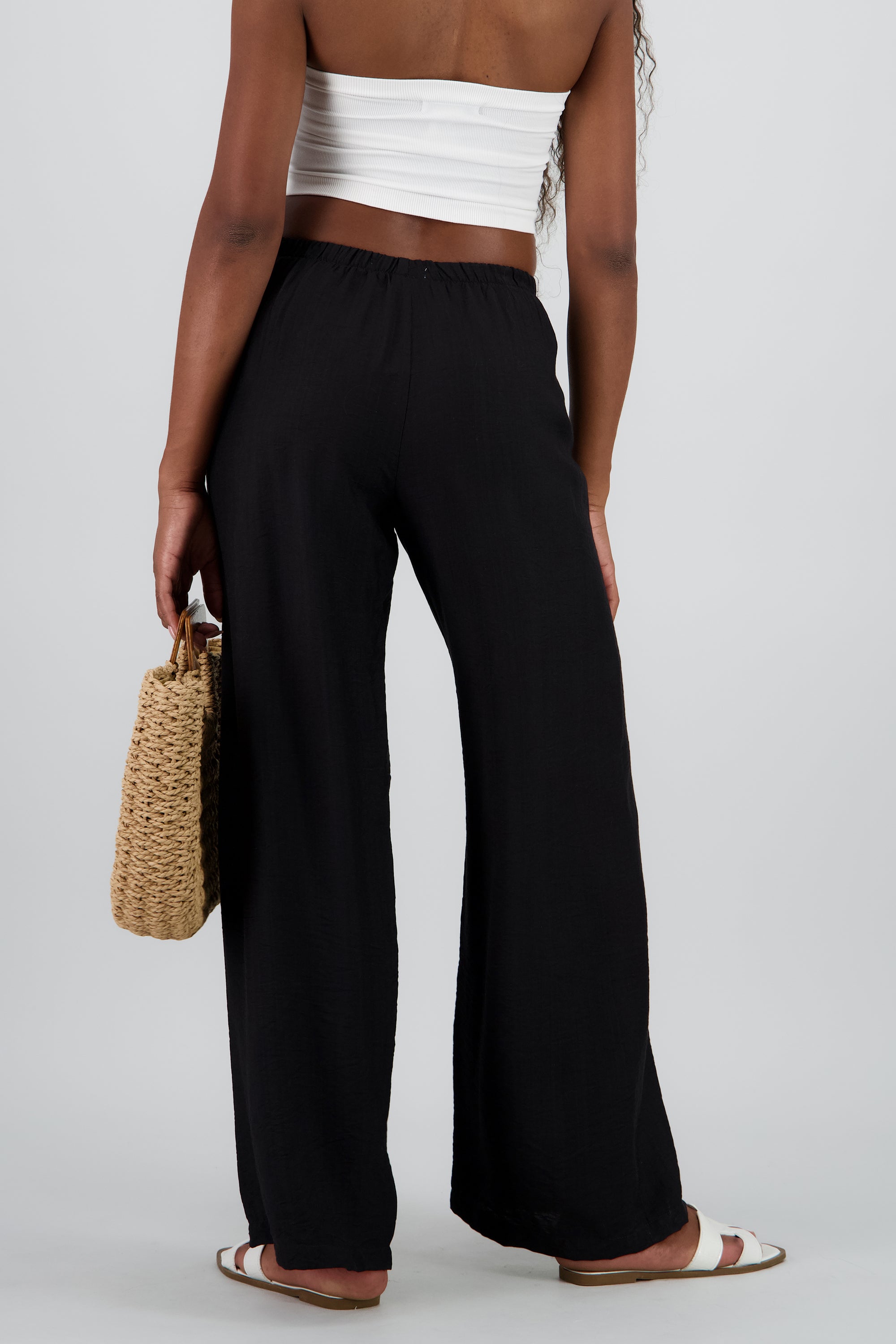 Pantalon wide leg fluido detalle resorte jareta NEGRO