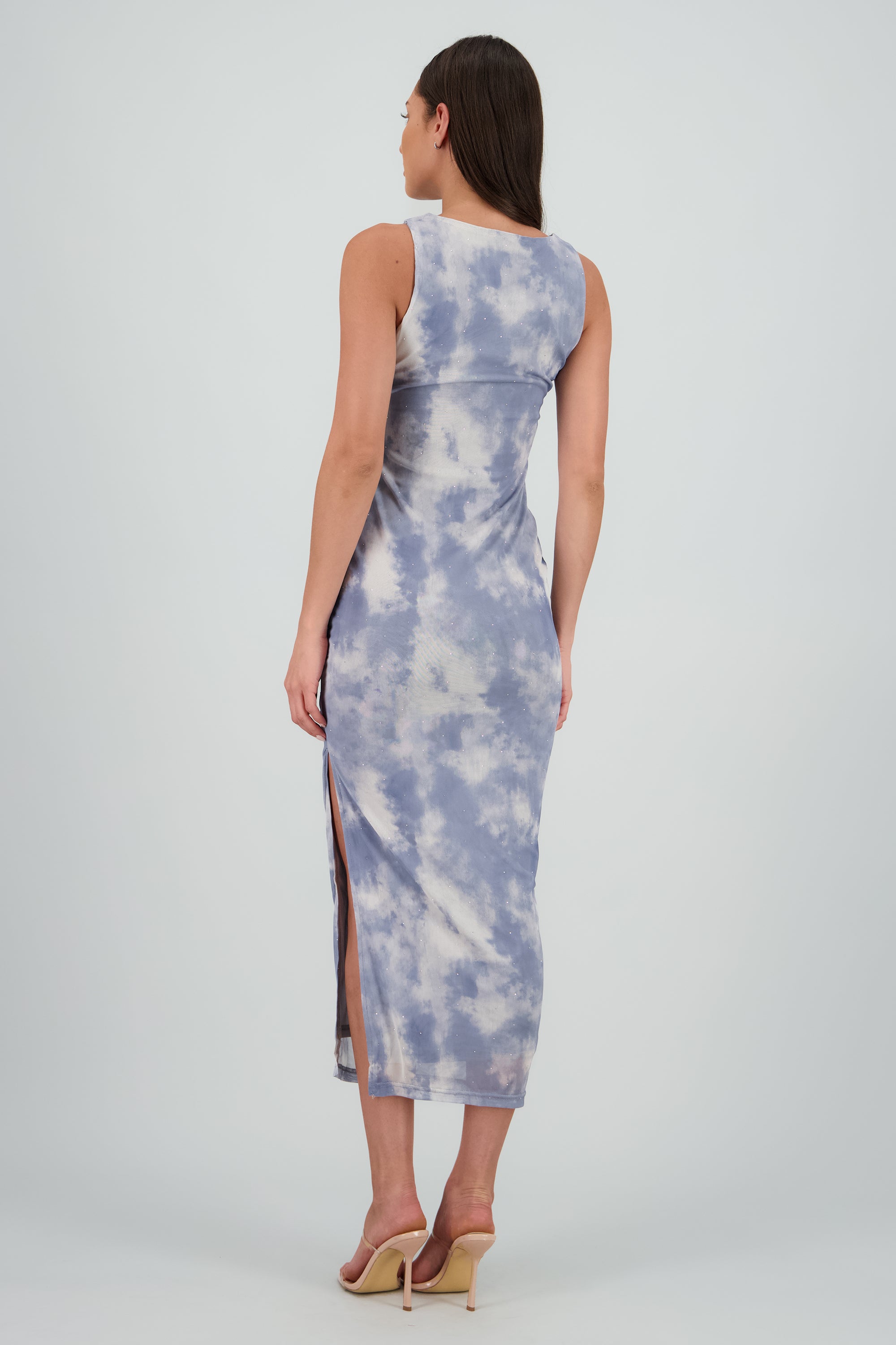 Maxi vestido fruncido cintura AZUL COMBO