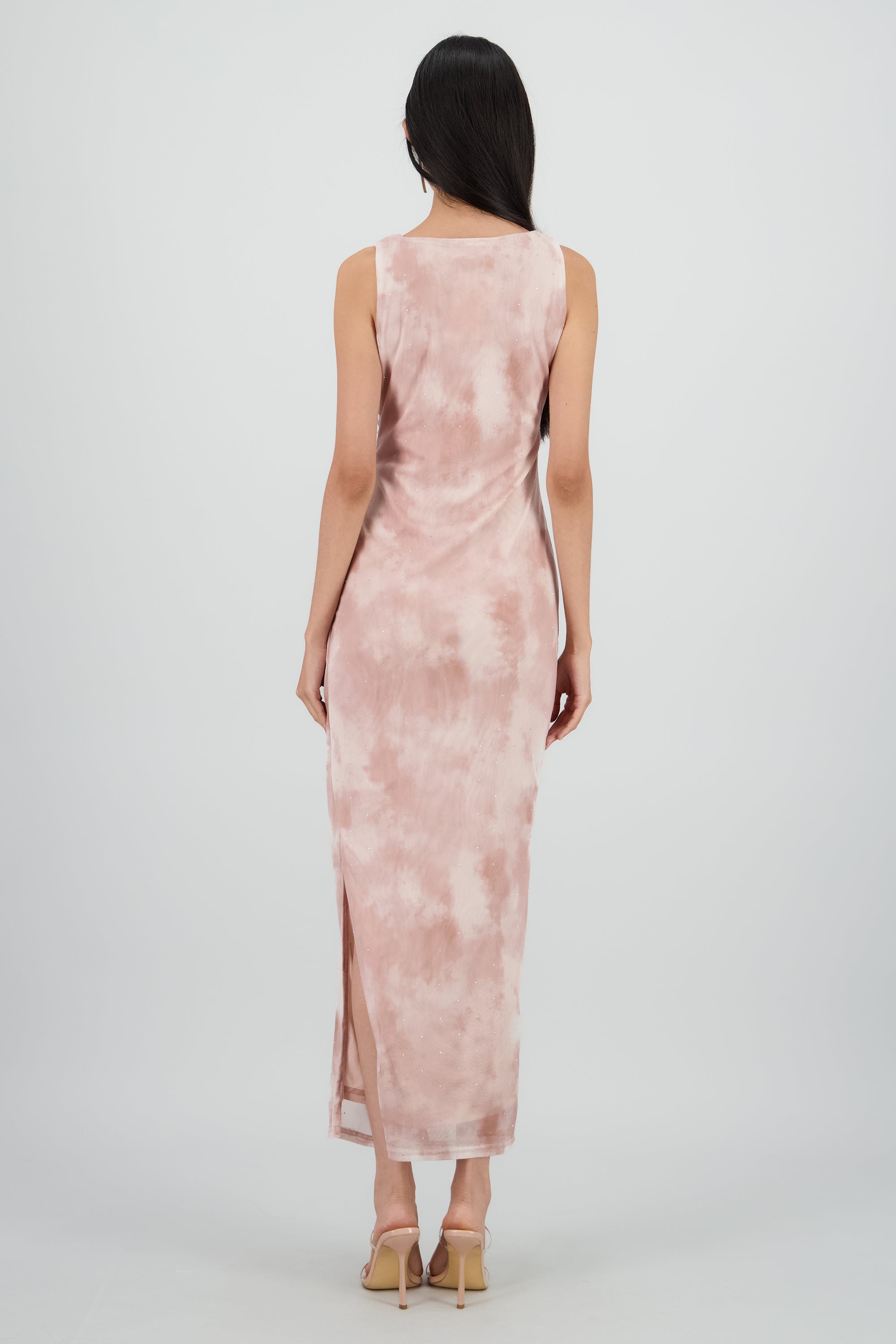Maxi vestido fruncido cintura ROSA COMBO