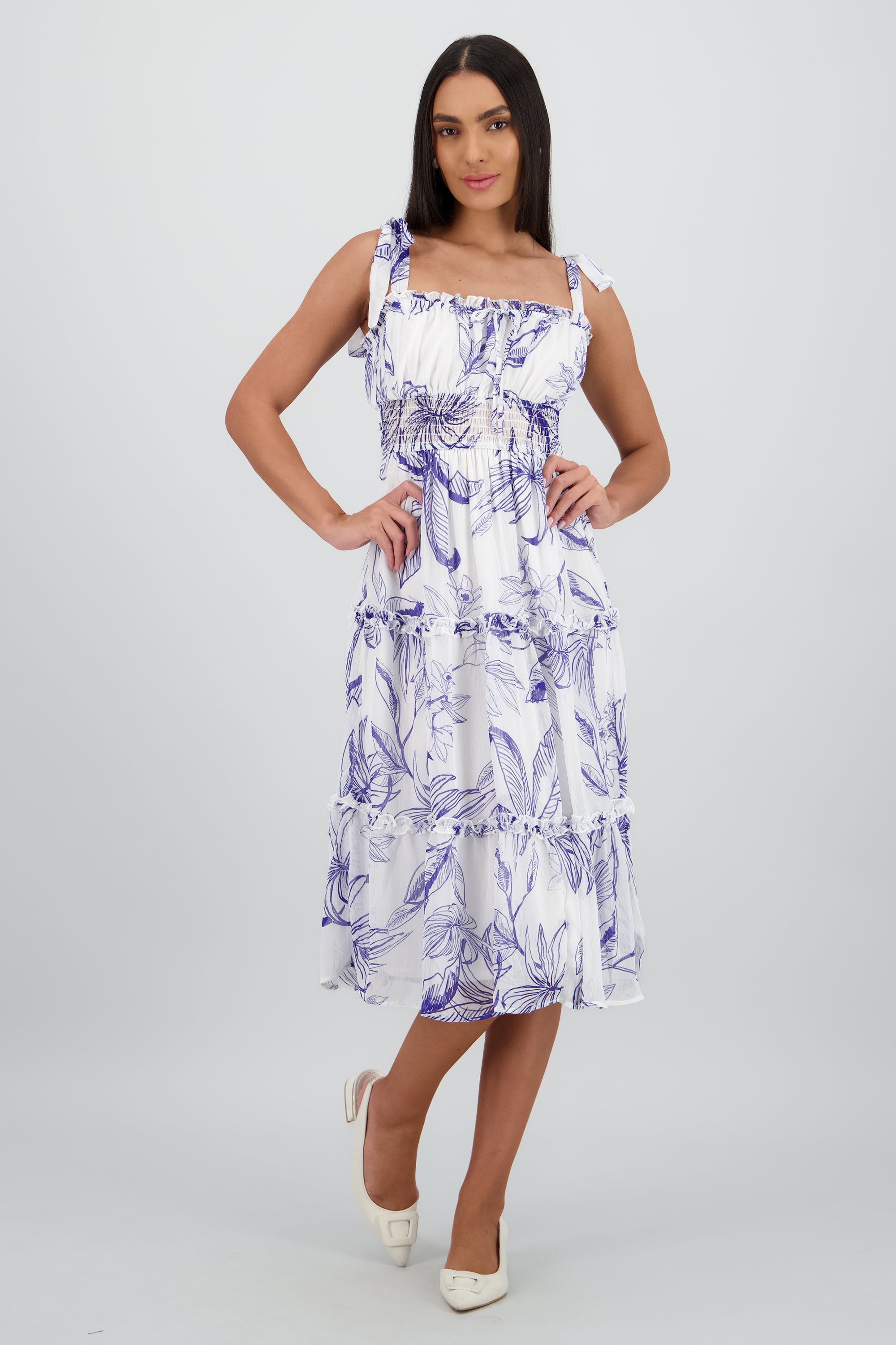 Vestido maxi tirantes estampado tropical AZUL COMBO