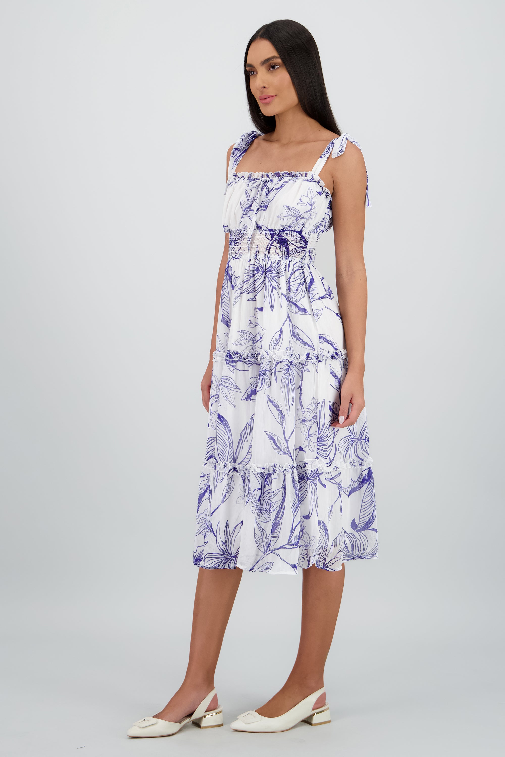 Vestido maxi tirantes estampado tropical AZUL COMBO