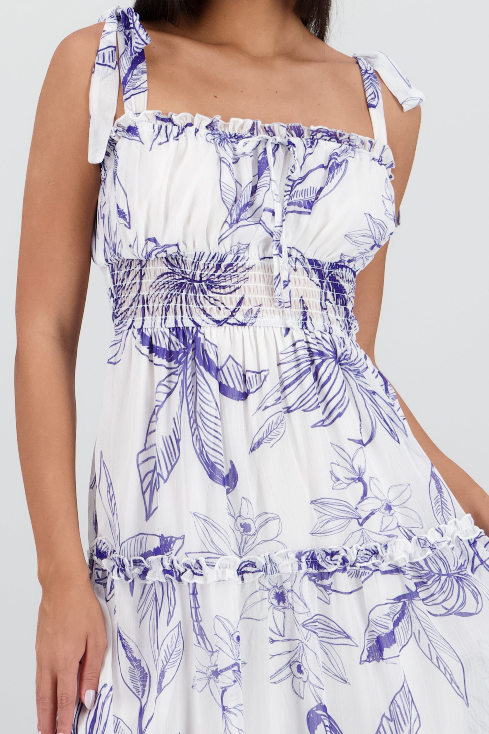 Vestido maxi tirantes estampado tropical AZUL COMBO