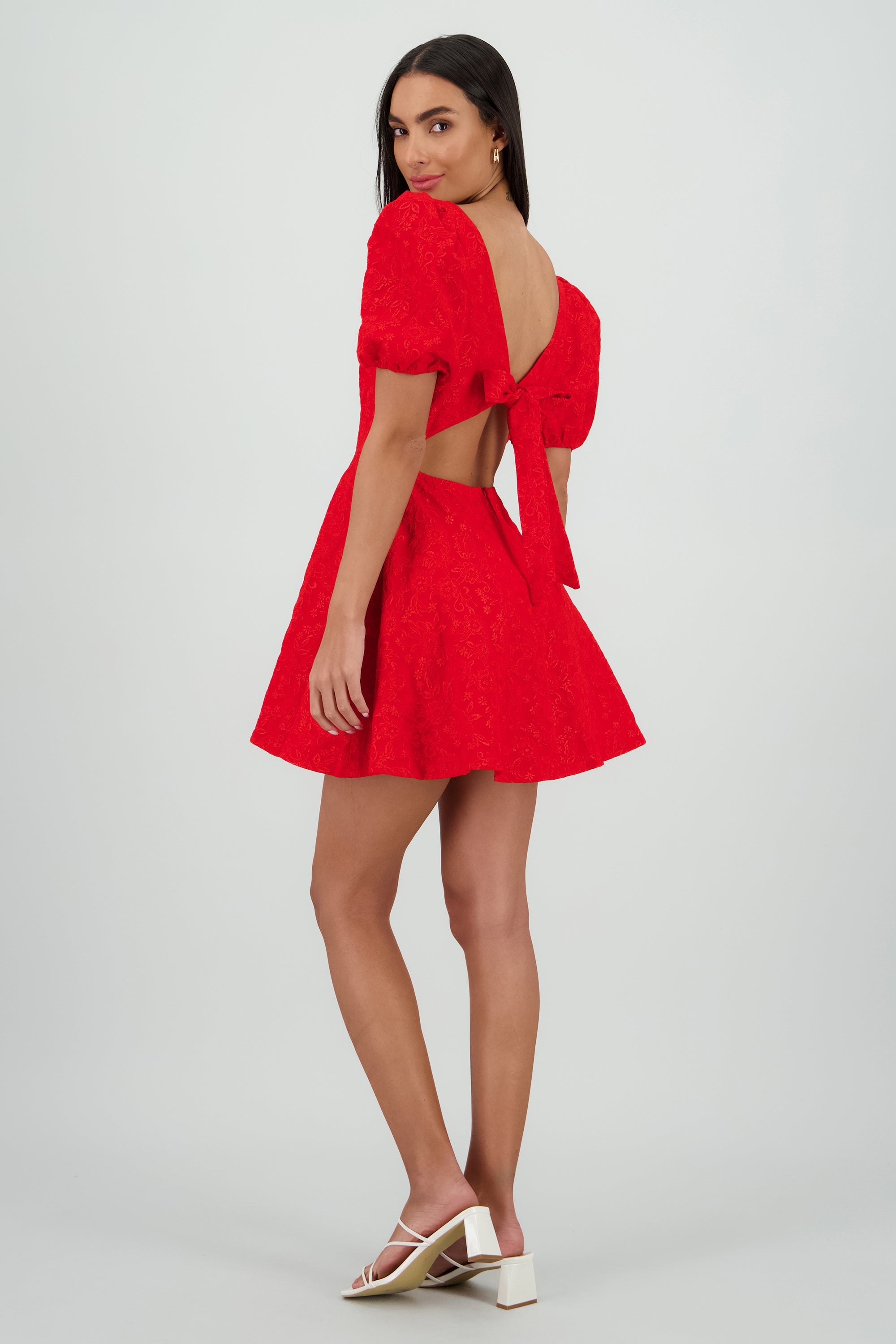 Vestido mini manga abullonada escote corazon ROJO