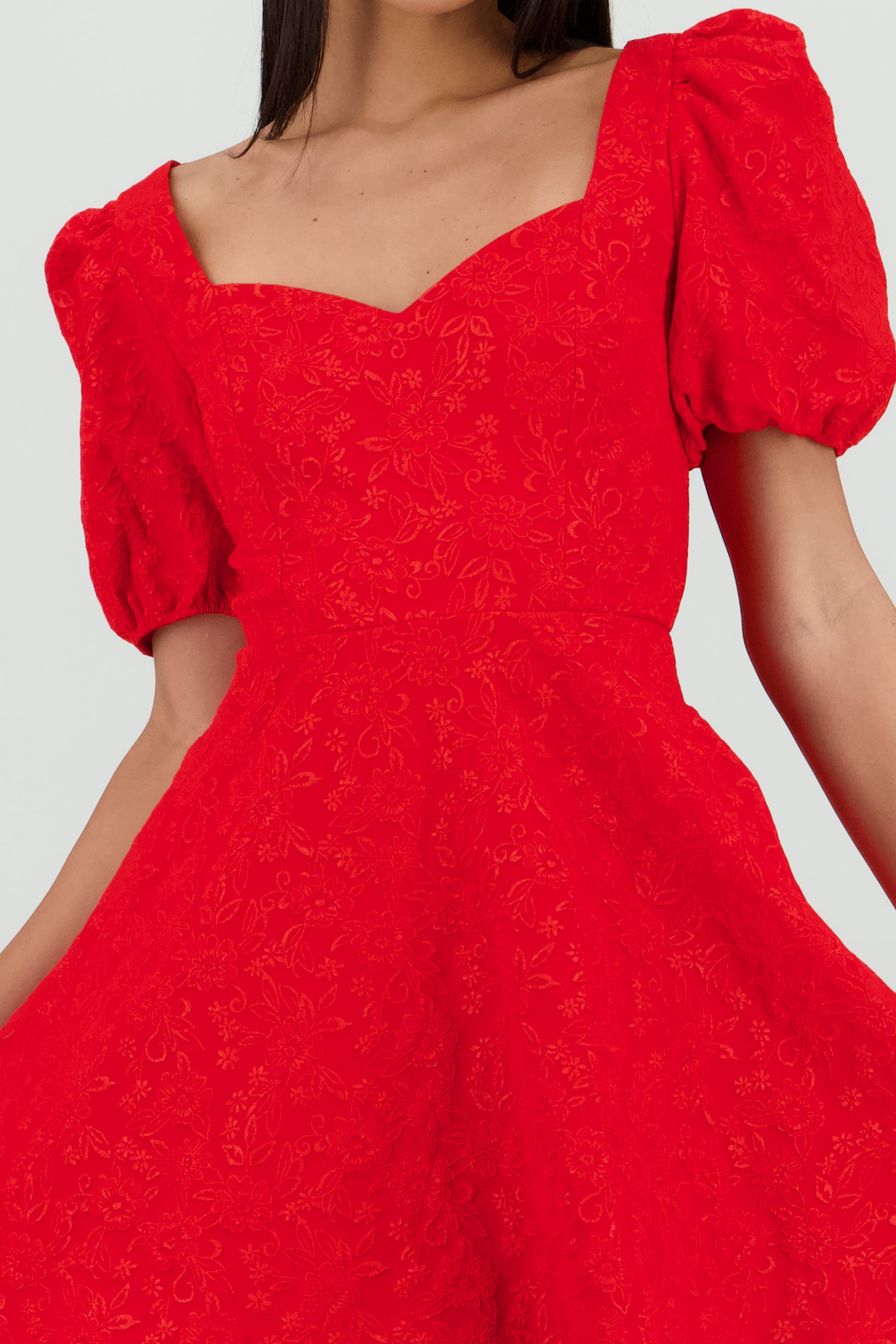 Vestido mini manga abullonada escote corazon ROJO
