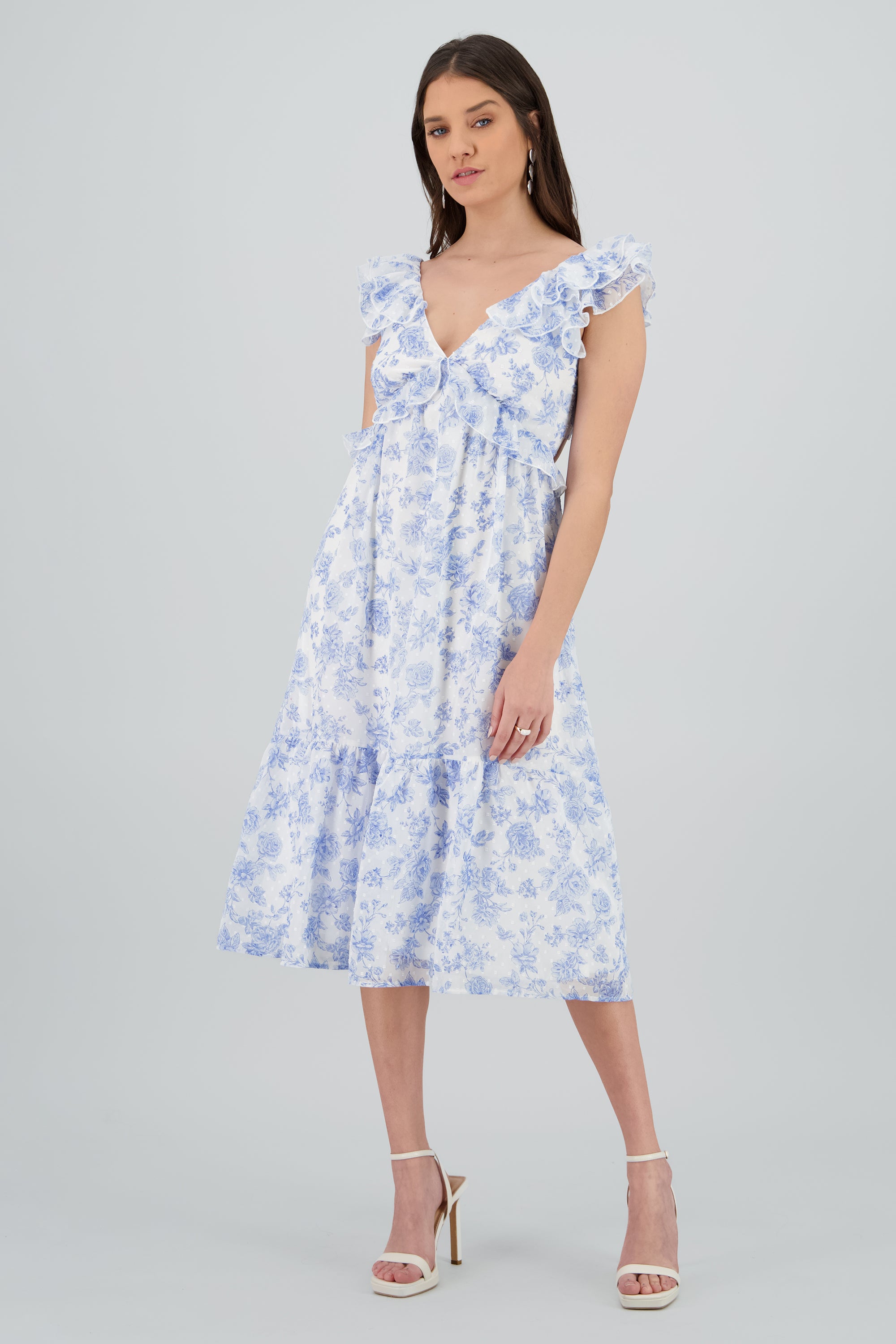 Vestido maxi olanes flores AZUL COMBO