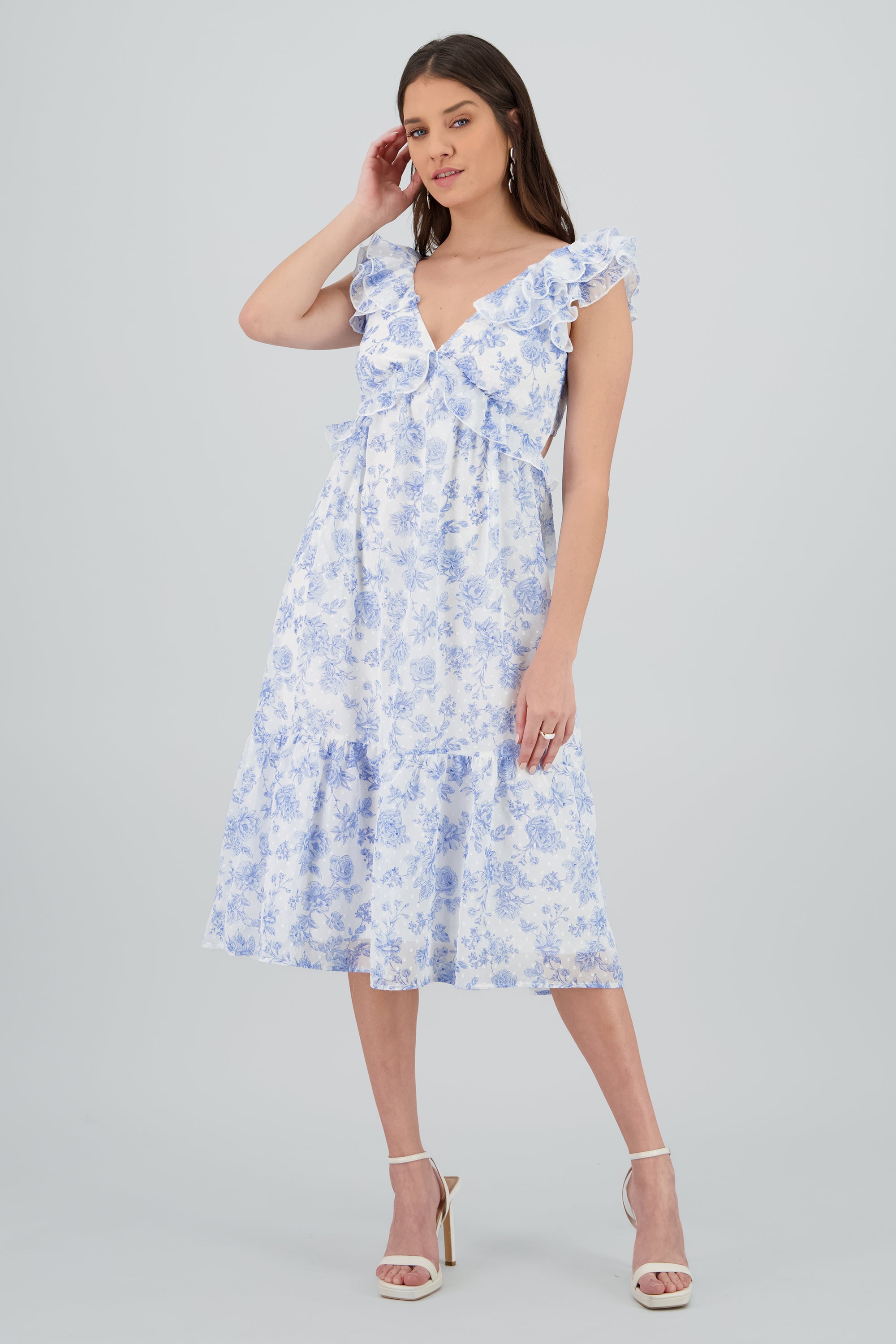 Vestido maxi olanes flores AZUL COMBO