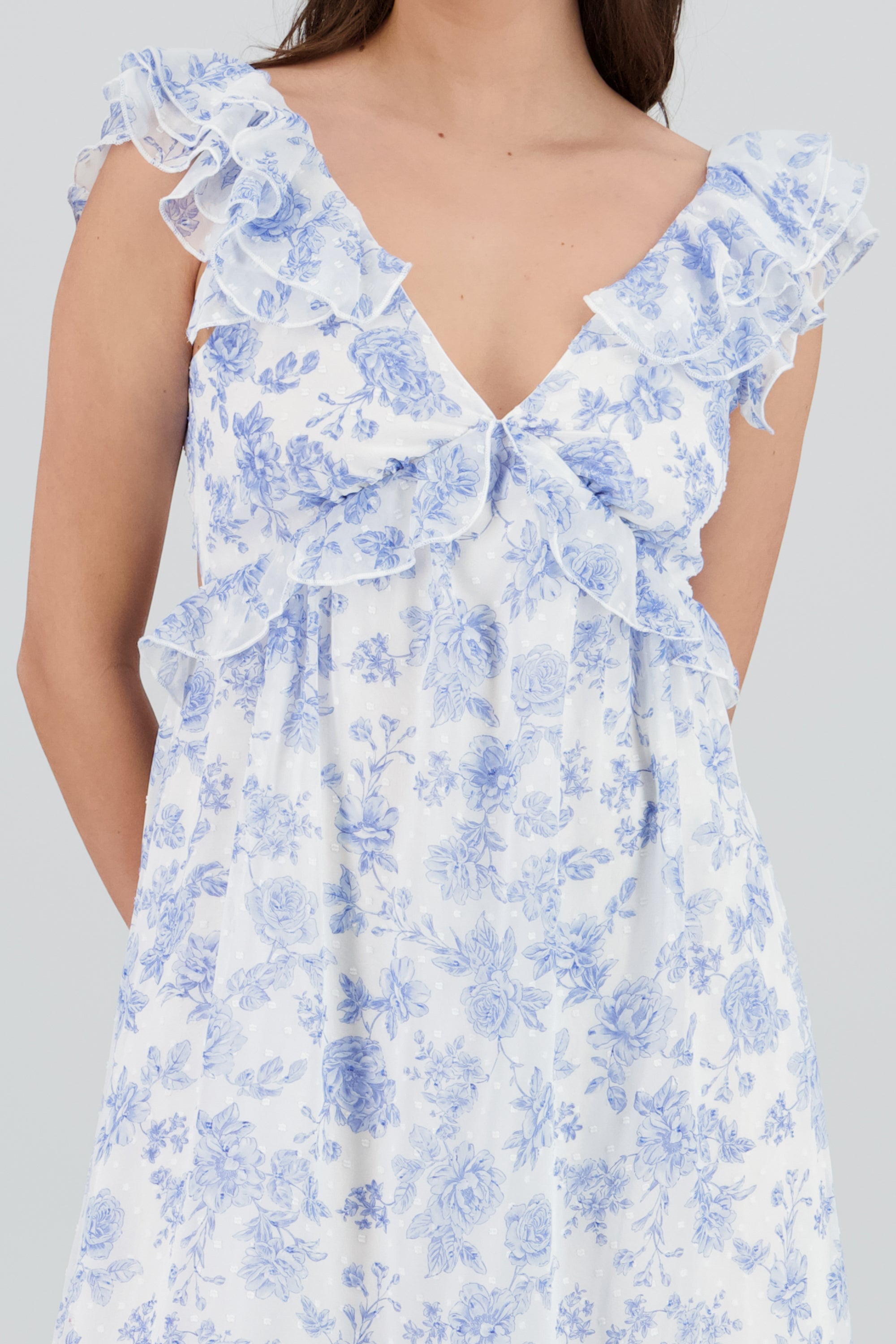 Vestido maxi olanes flores AZUL COMBO