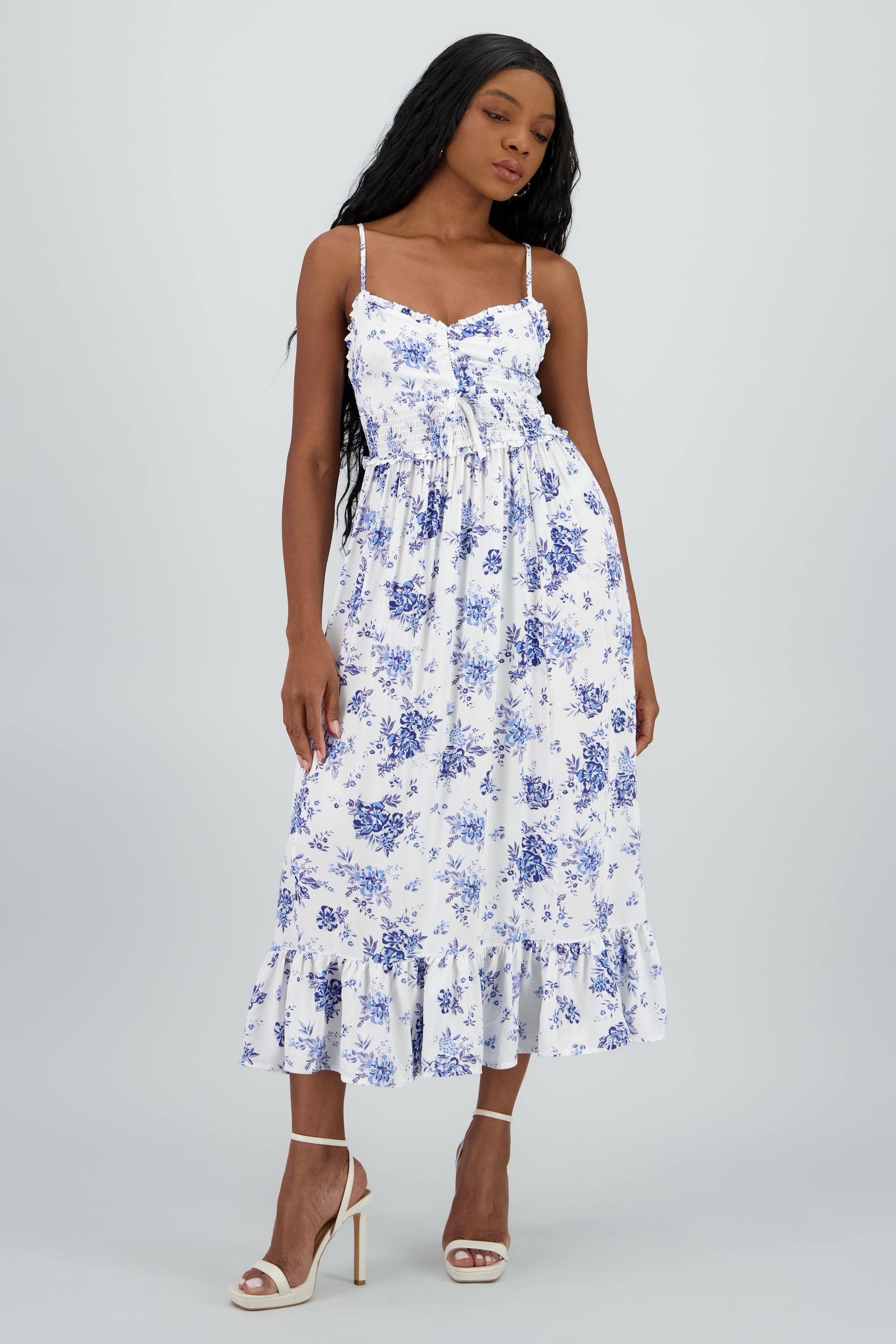 Vestido maxi estampado con detalles BLANCO COMBO