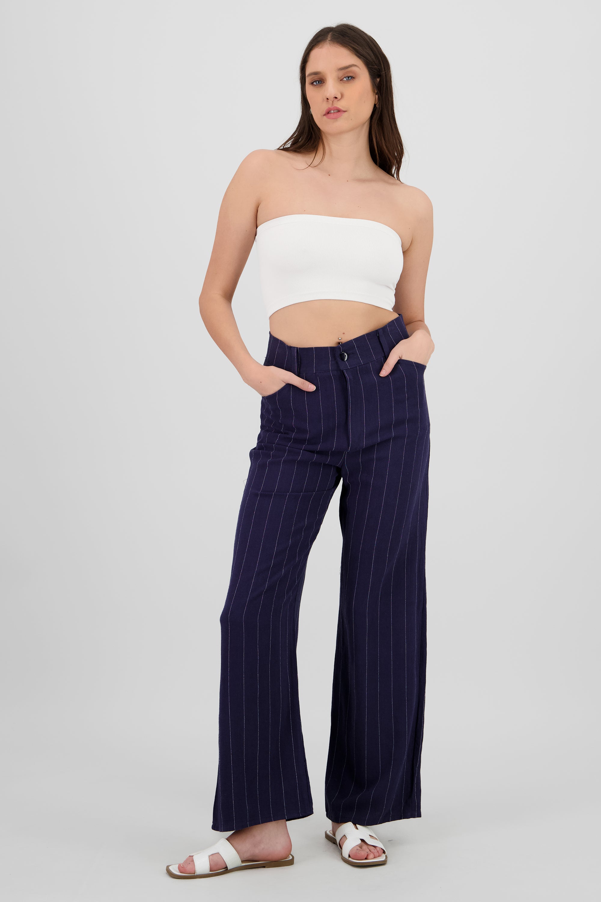 Pantalon rayas diplomaticas lino MARINO