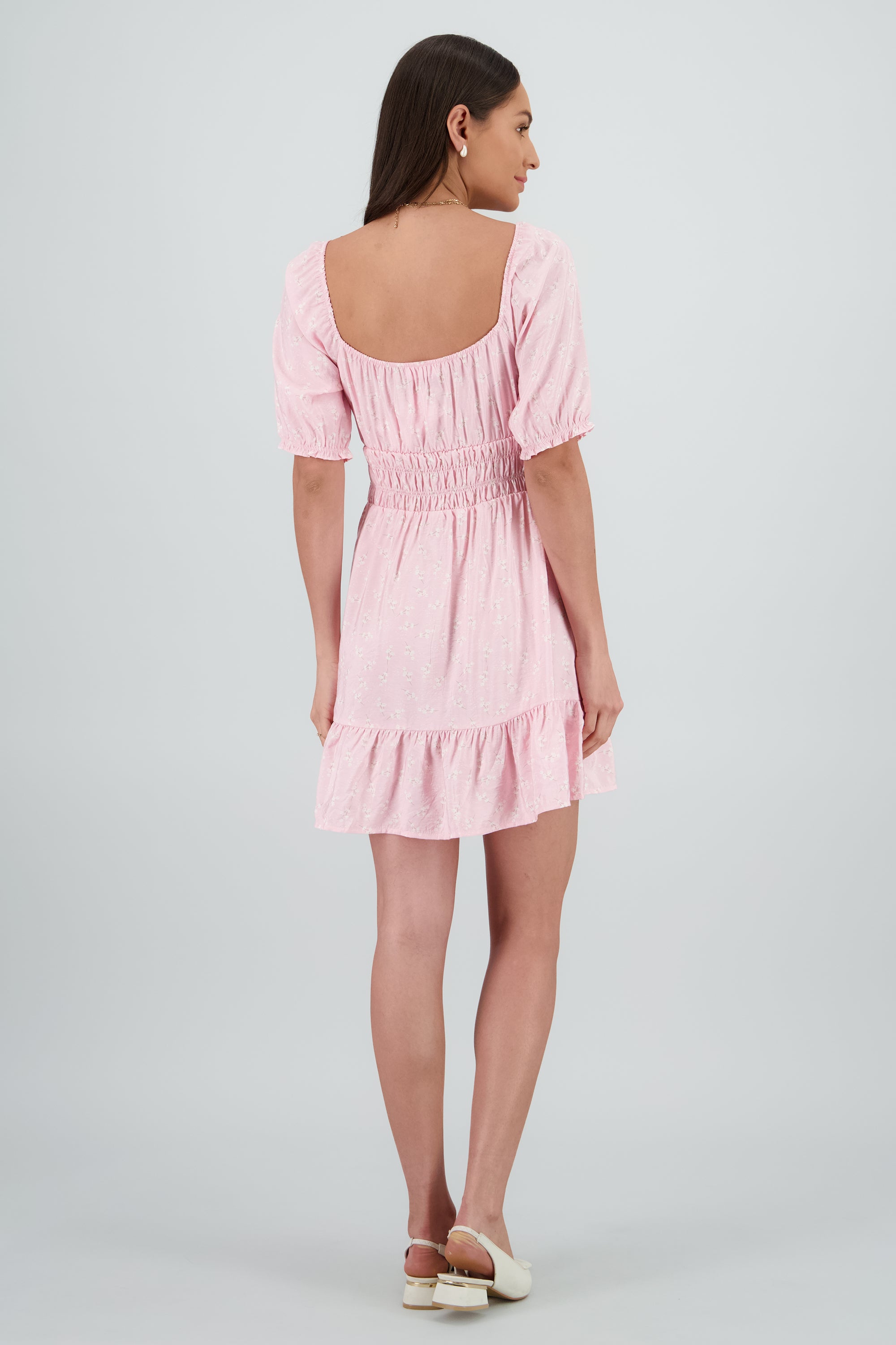 Vestido mini manga abullonada mini flores ROSA COMBO