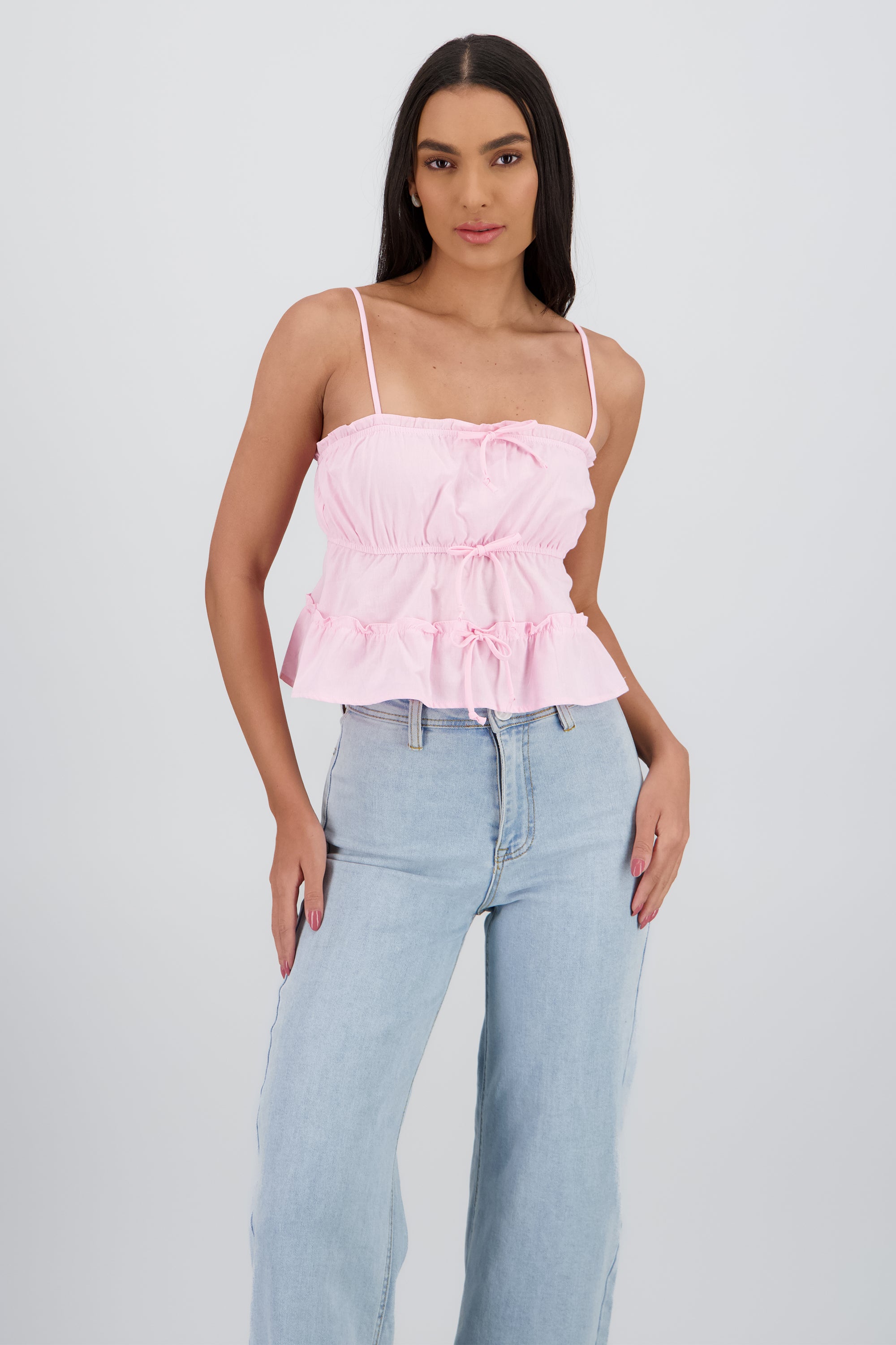 Blusa tiranes detalle moños ROSA