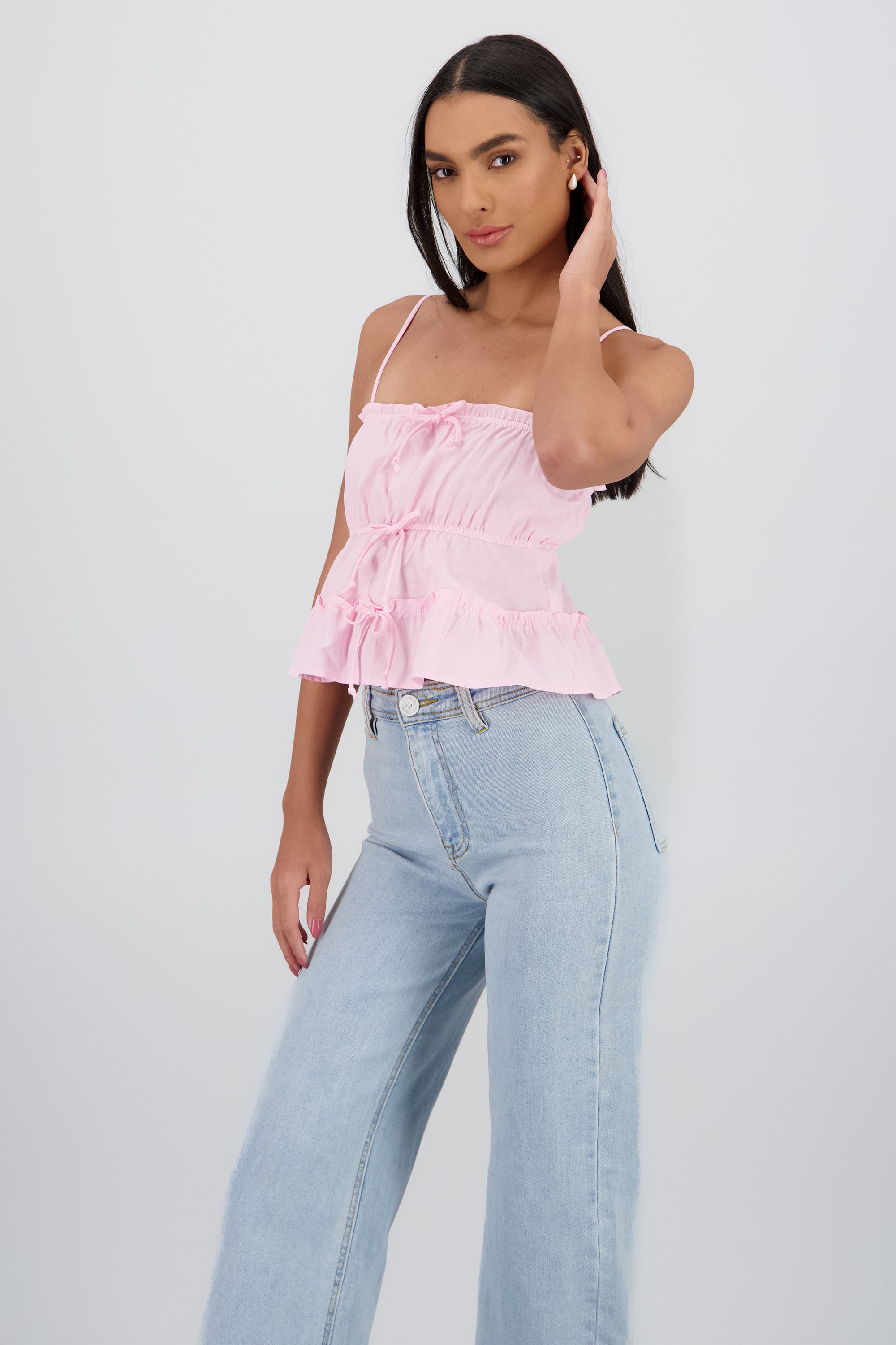Blusa tiranes detalle moños ROSA