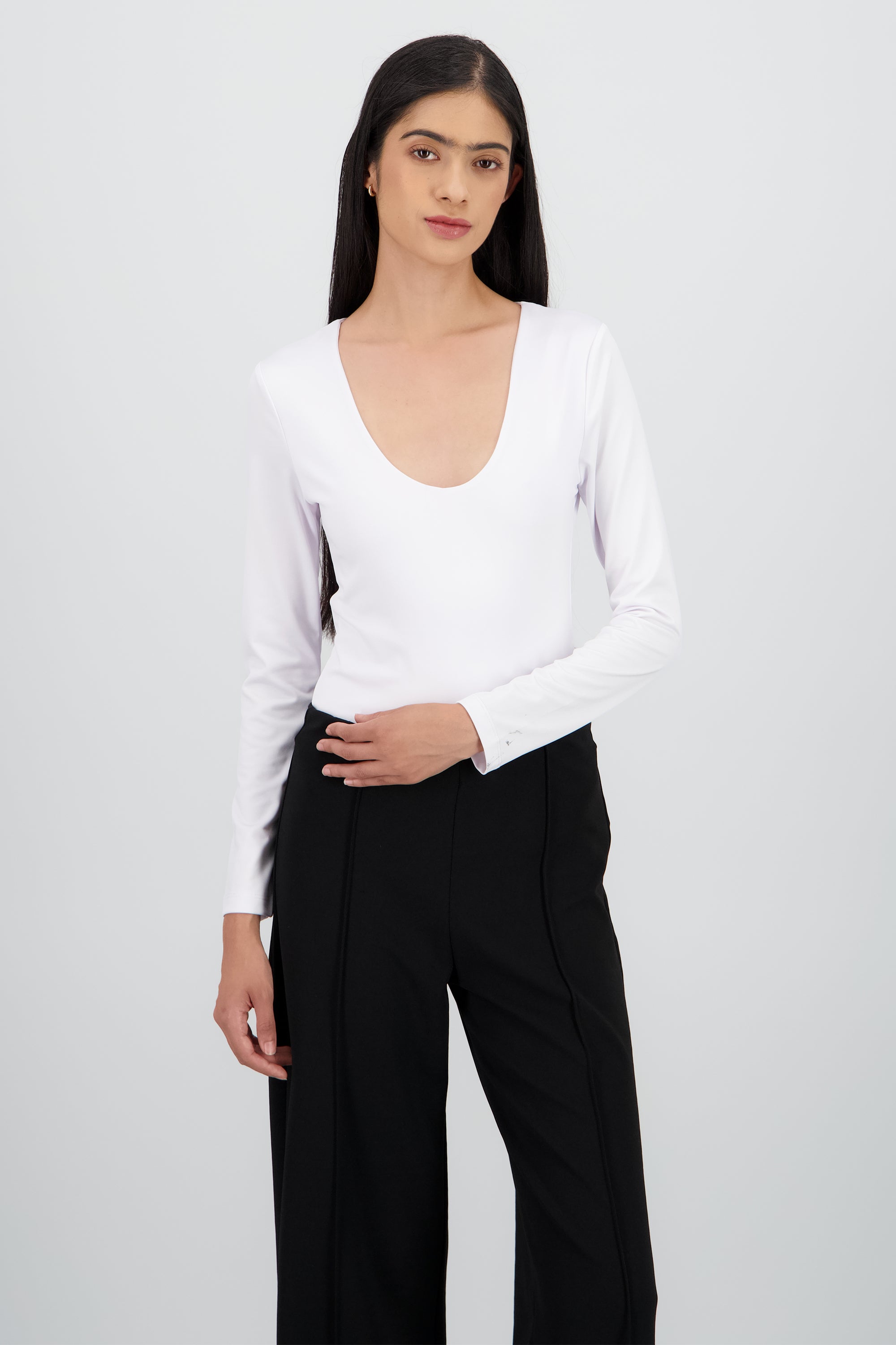 Bodysuit manga larga cuello redondo BLANCO