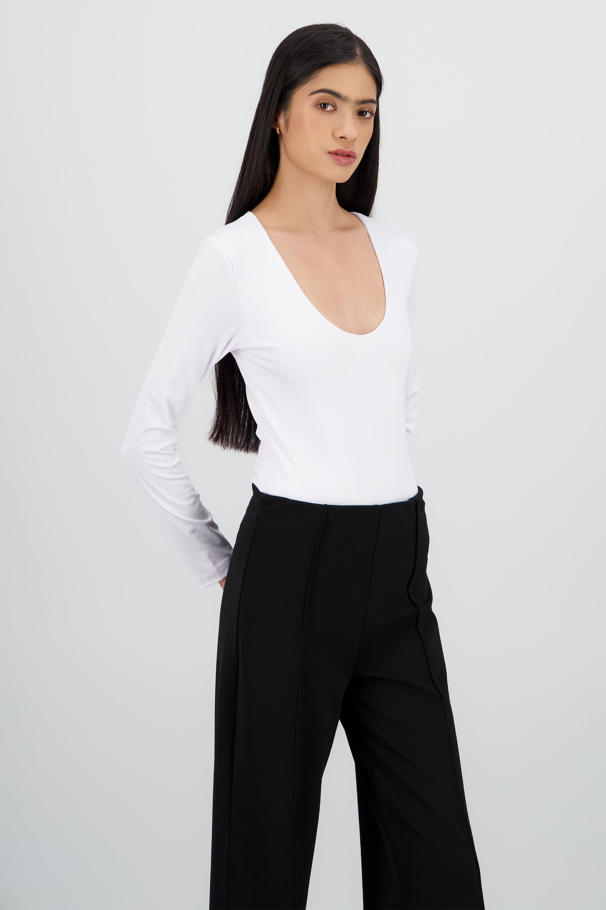 Bodysuit manga larga cuello redondo BLANCO