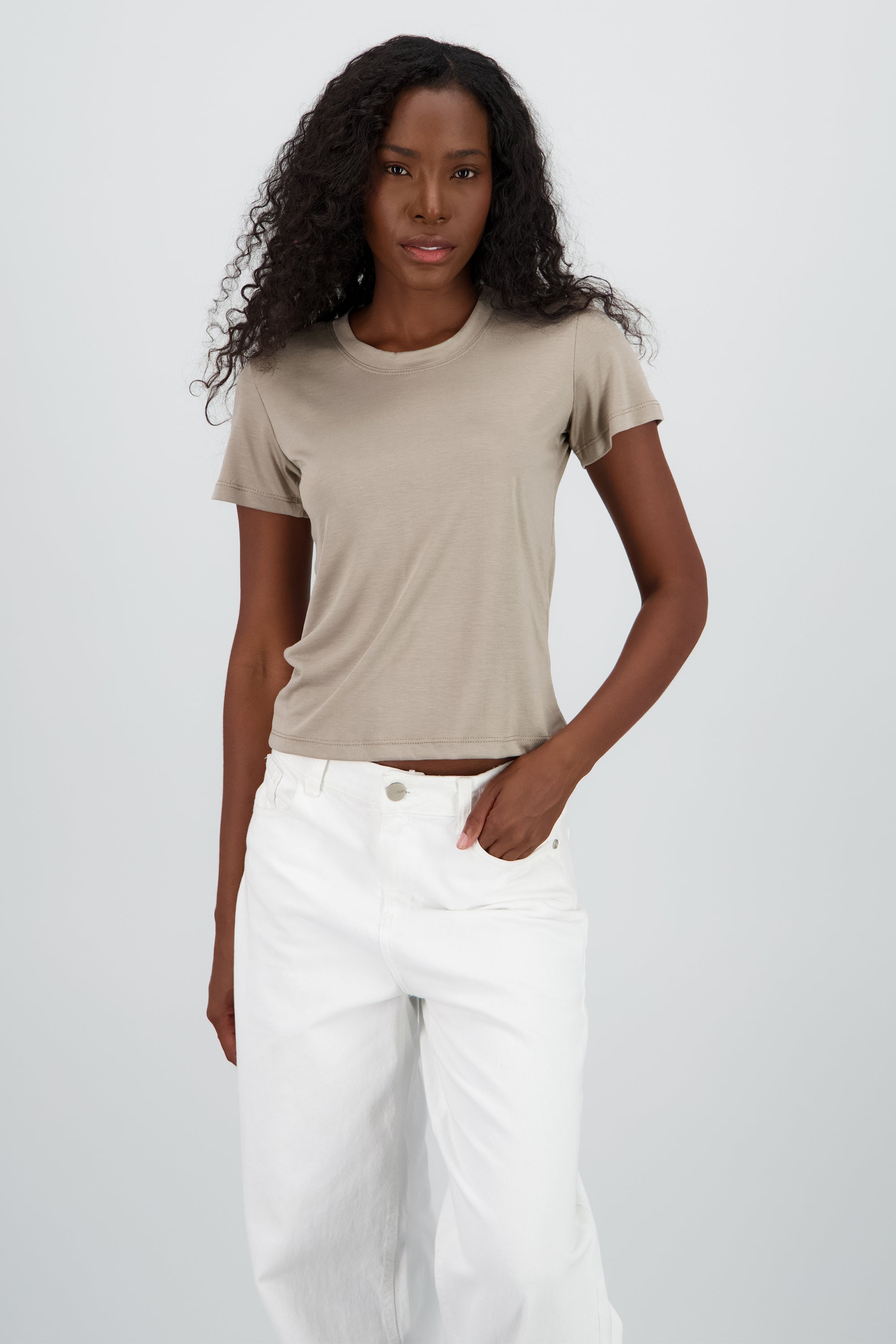 T-shirt manga corta cuello redondo TAUPE