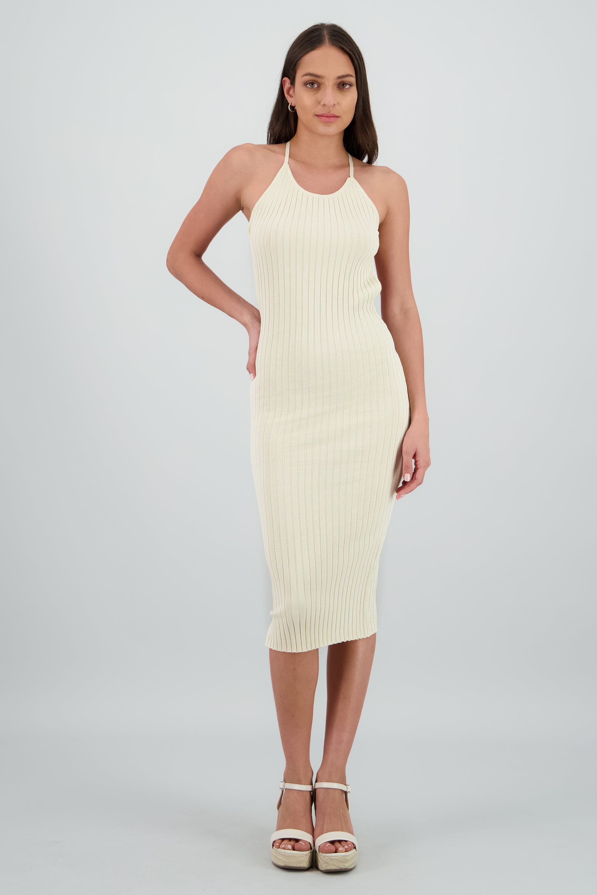 Vestido tejido espalda abierta BEIGE
