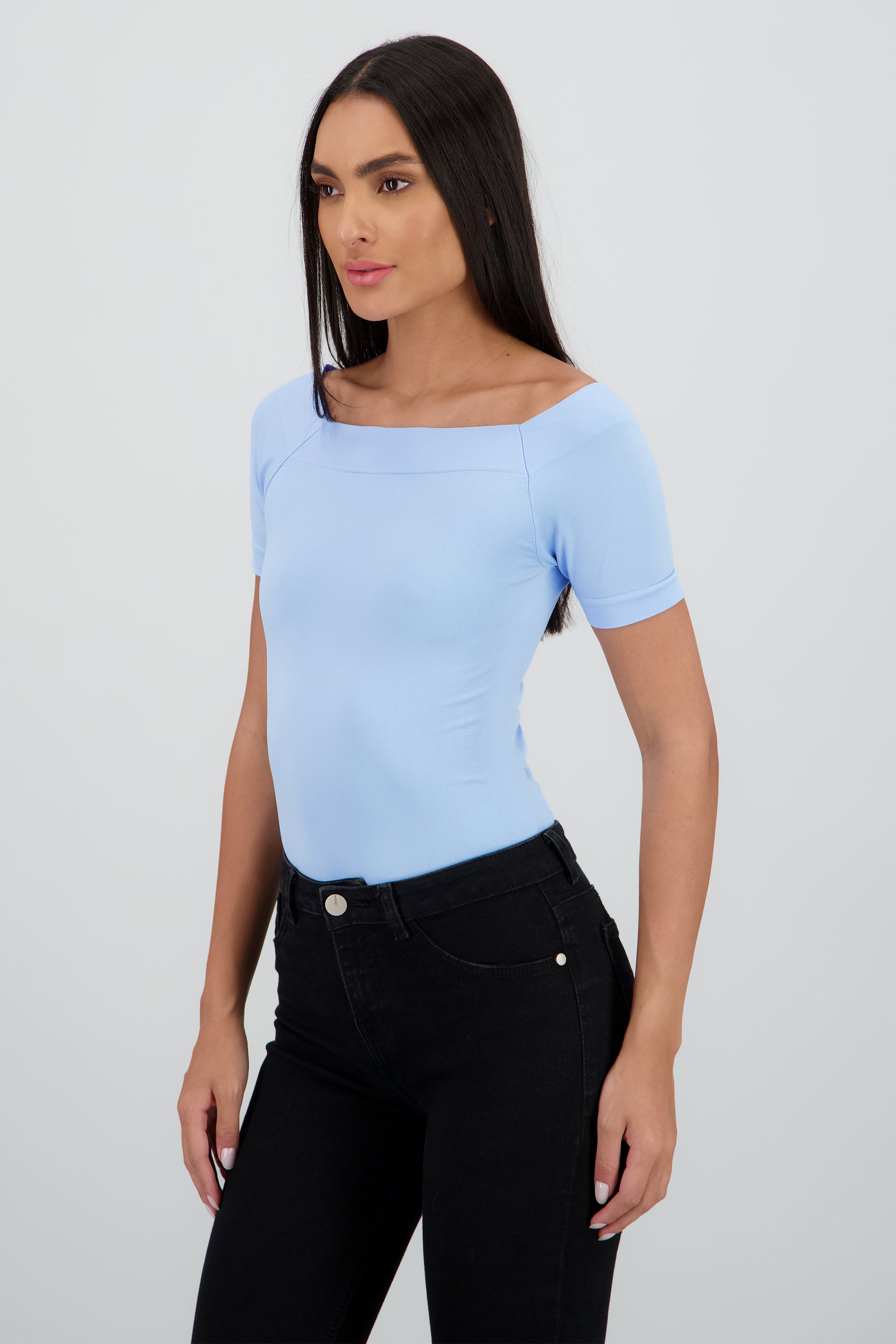 Bodysuit Liso Hombros Descubiertos AZUL
