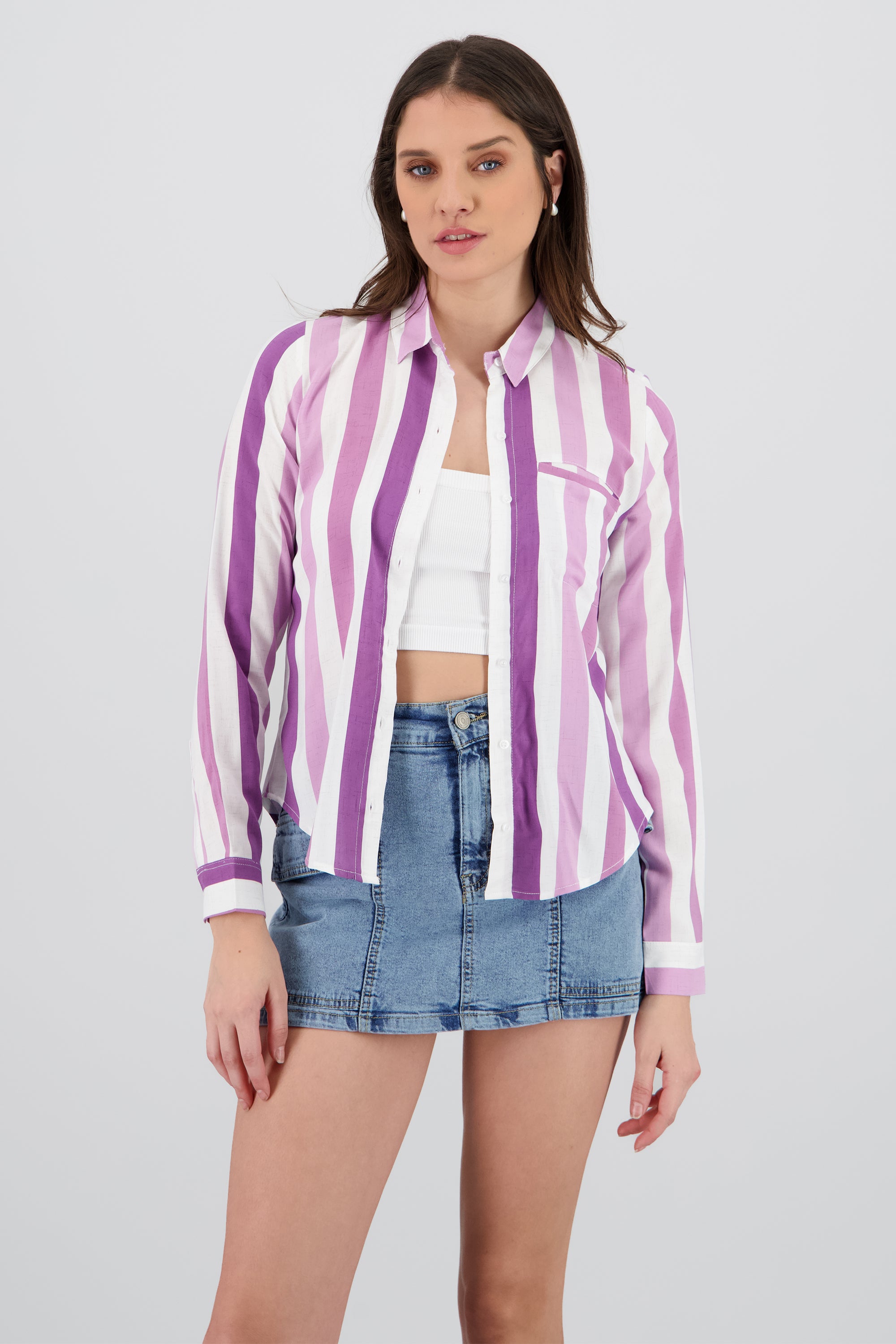 Camisa manga larga estampado rayas MORADO COMBO