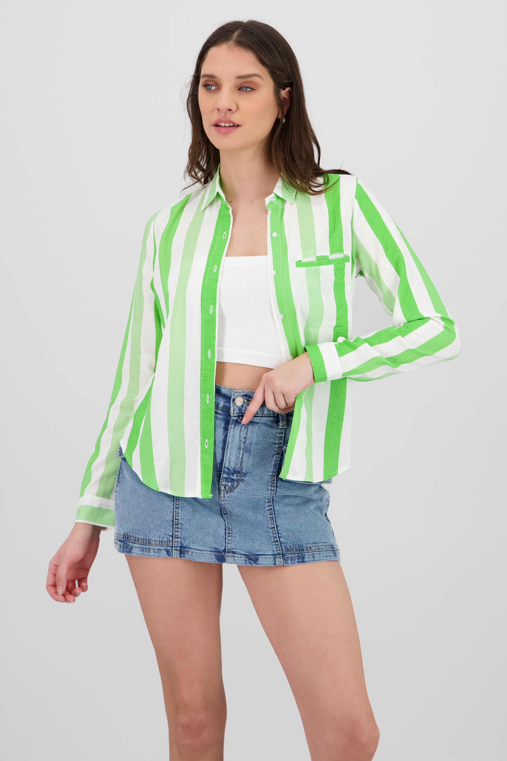 Camisa manga larga estampado rayas VERDE COMBO