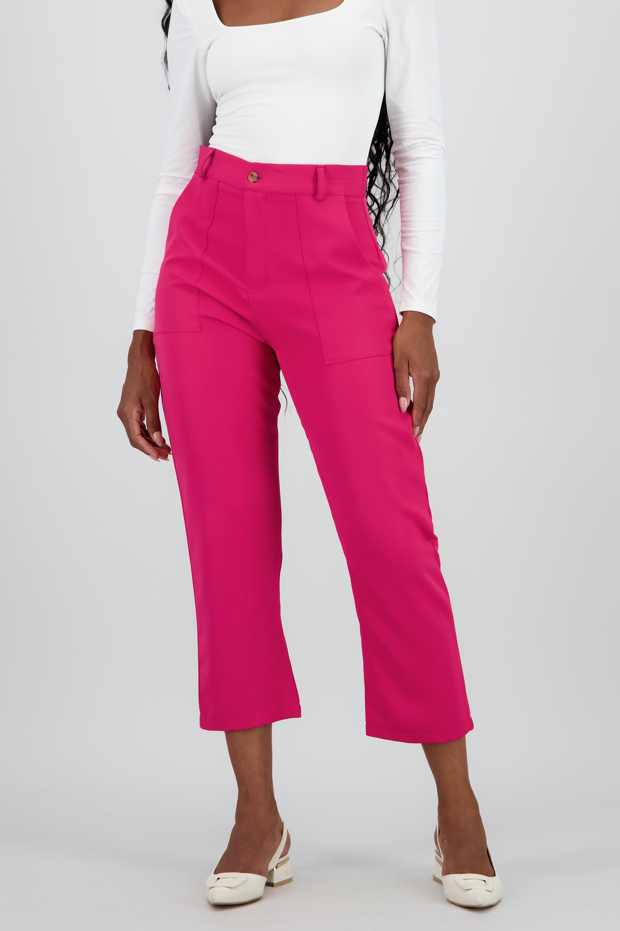 Pantalón Cintura Alta Capri Bolsas ROSA BRILLANTE
