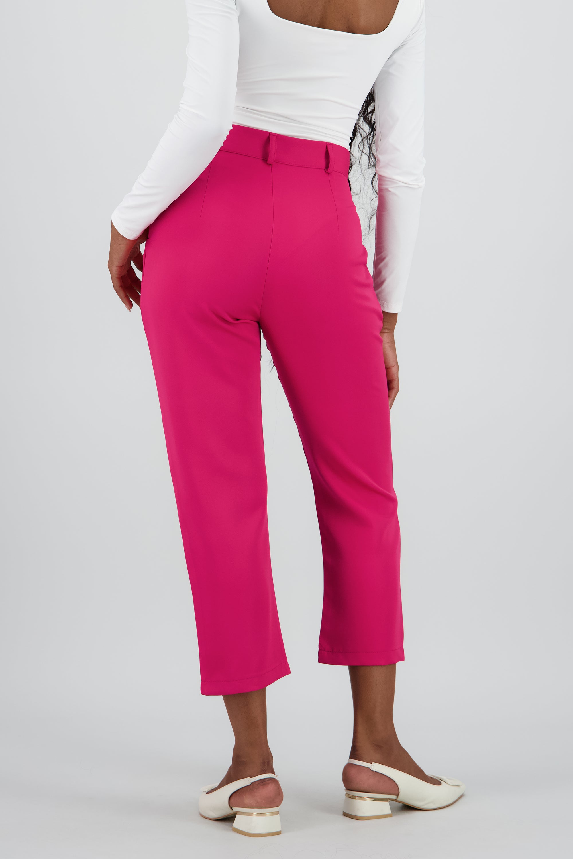 Pantalón Cintura Alta Capri Bolsas ROSA BRILLANTE
