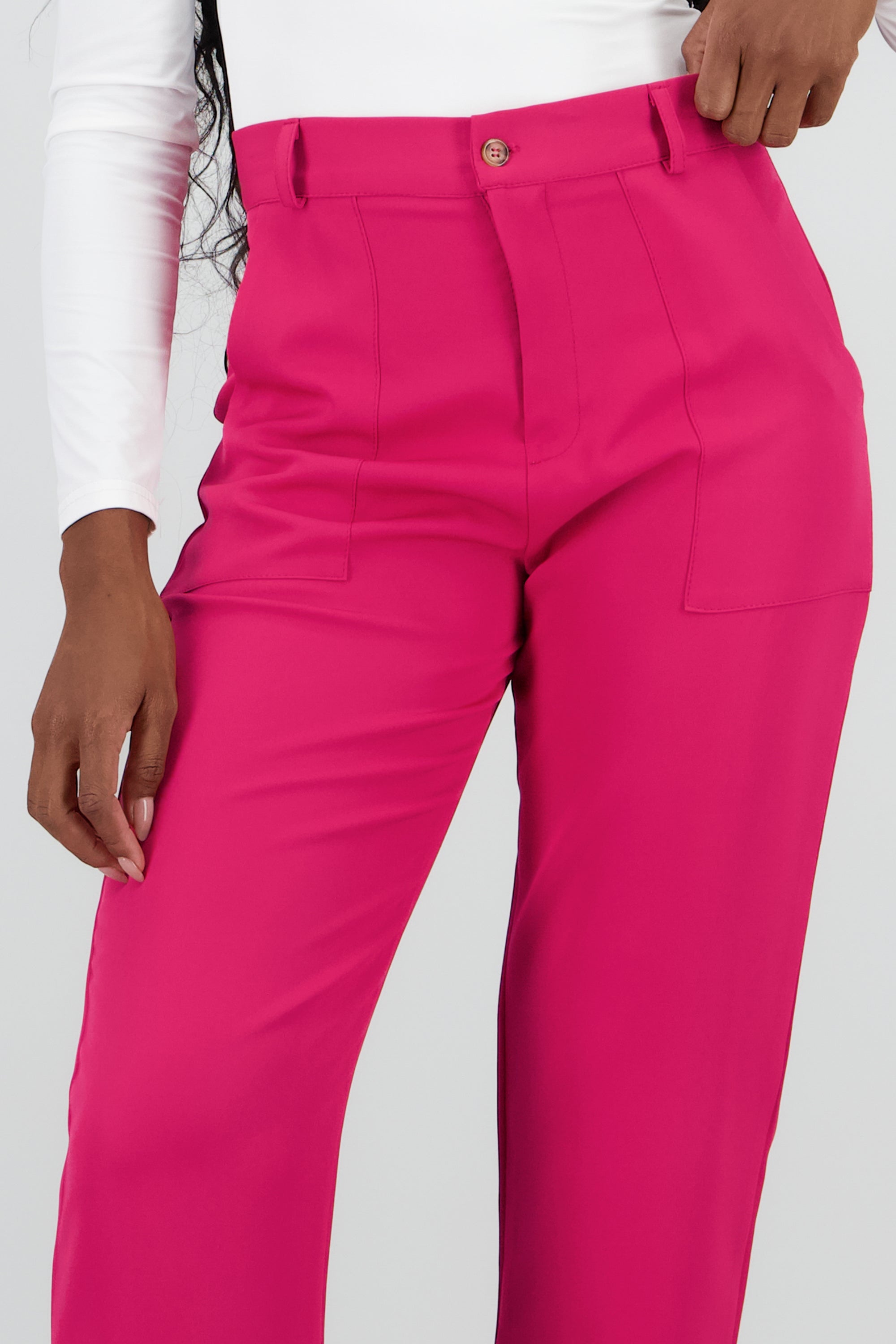 Pantalón Cintura Alta Capri Bolsas ROSA BRILLANTE