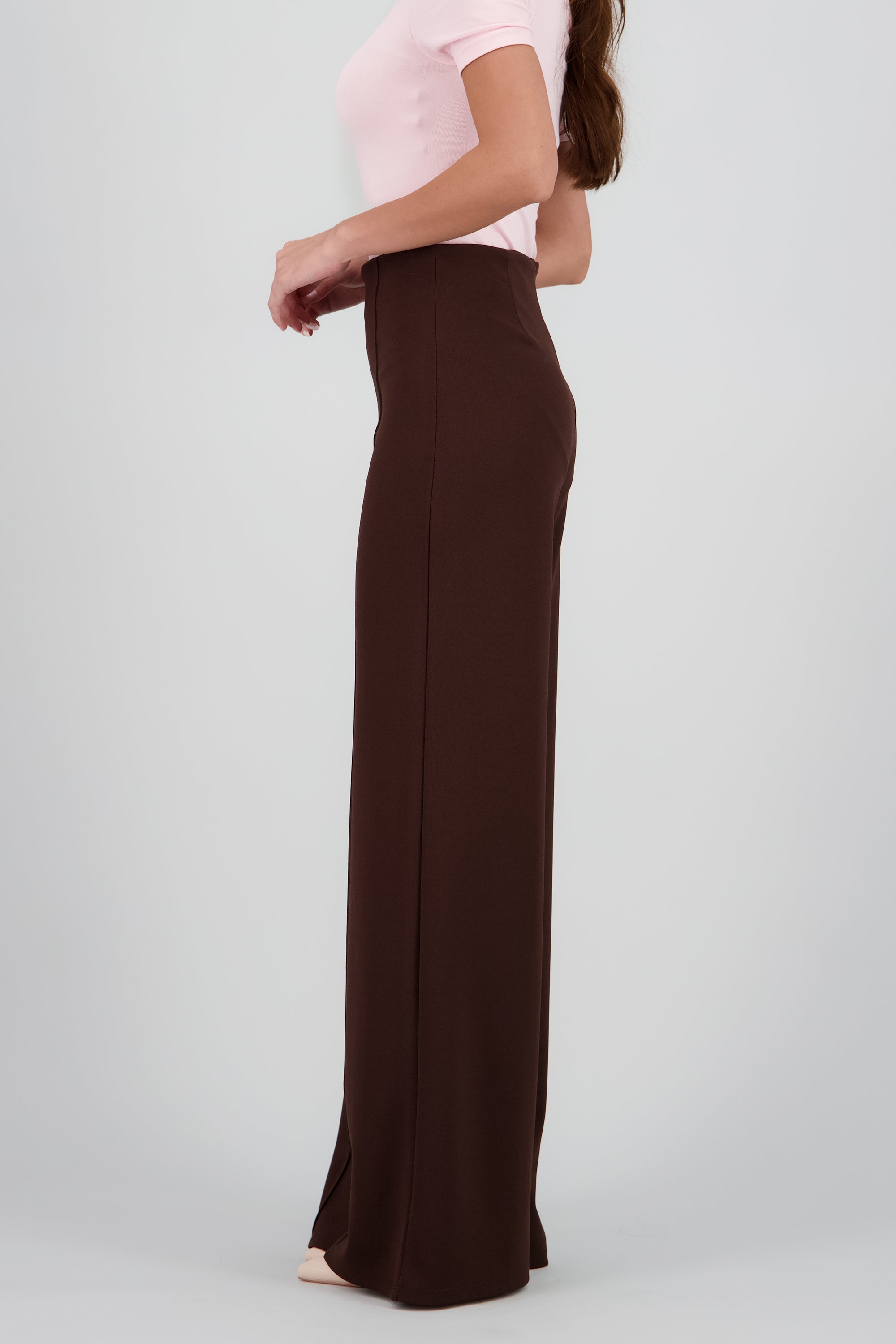 Pantalón Wide Leg Cintura Alta Costuras CHOCOLATE