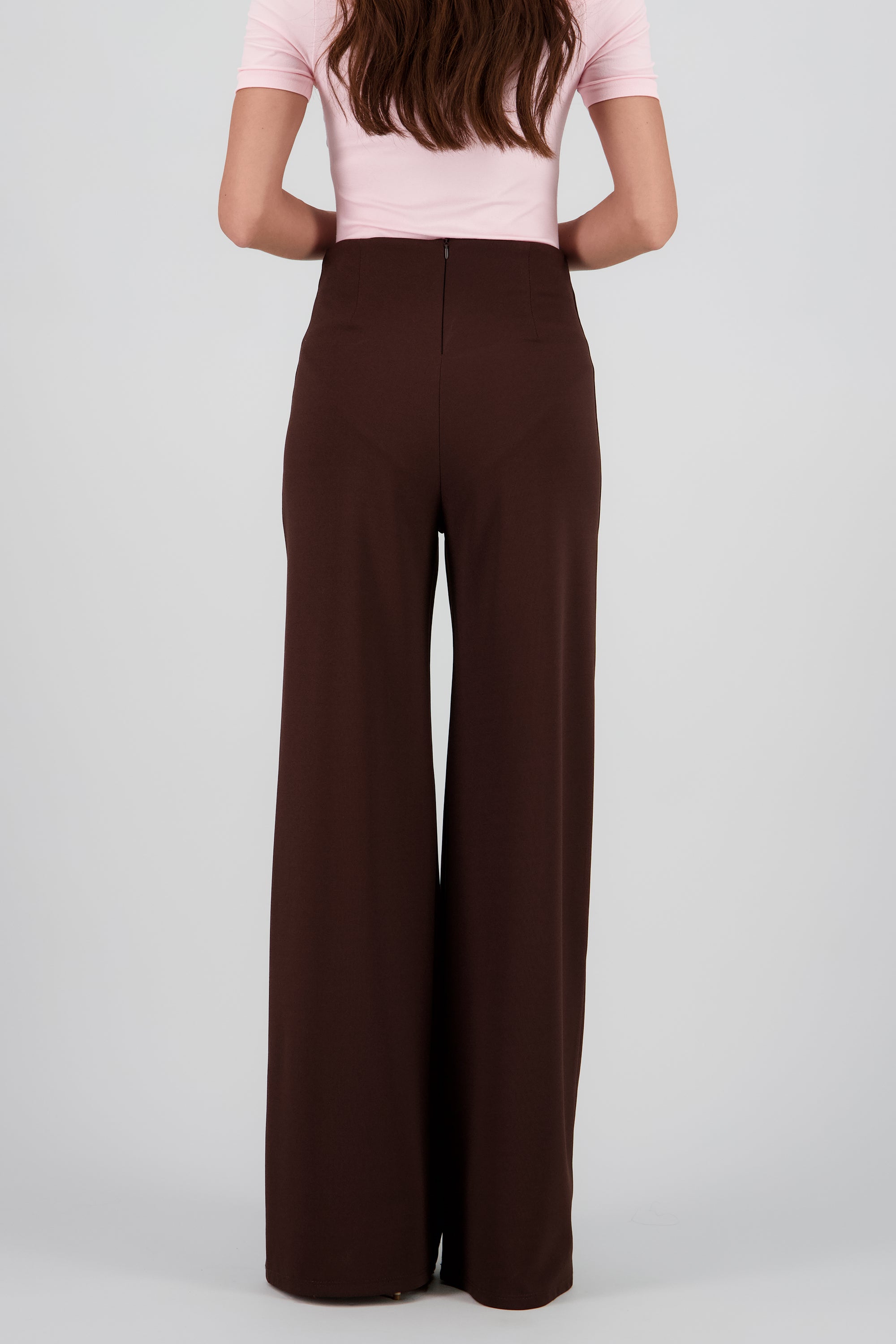 Pantalón Wide Leg Cintura Alta Costuras CHOCOLATE