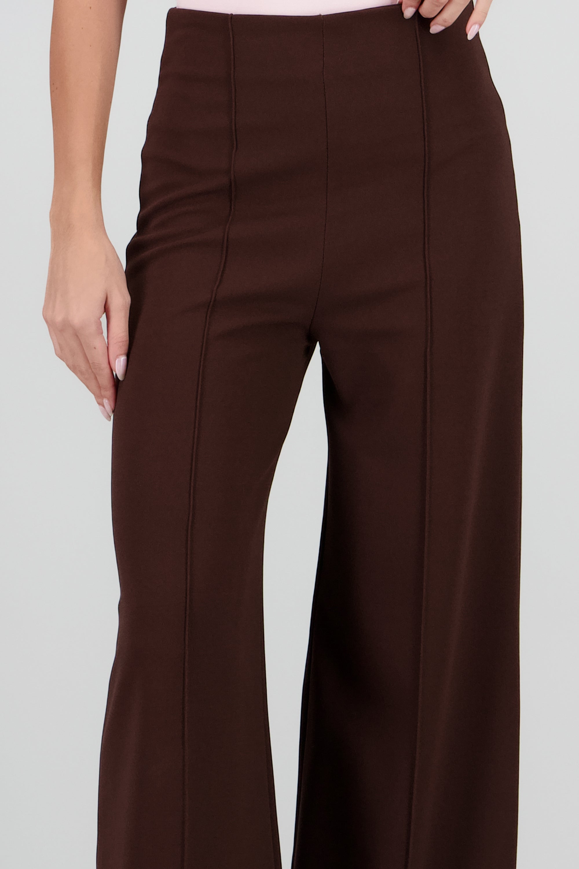 Pantalón Wide Leg Cintura Alta Costuras CHOCOLATE