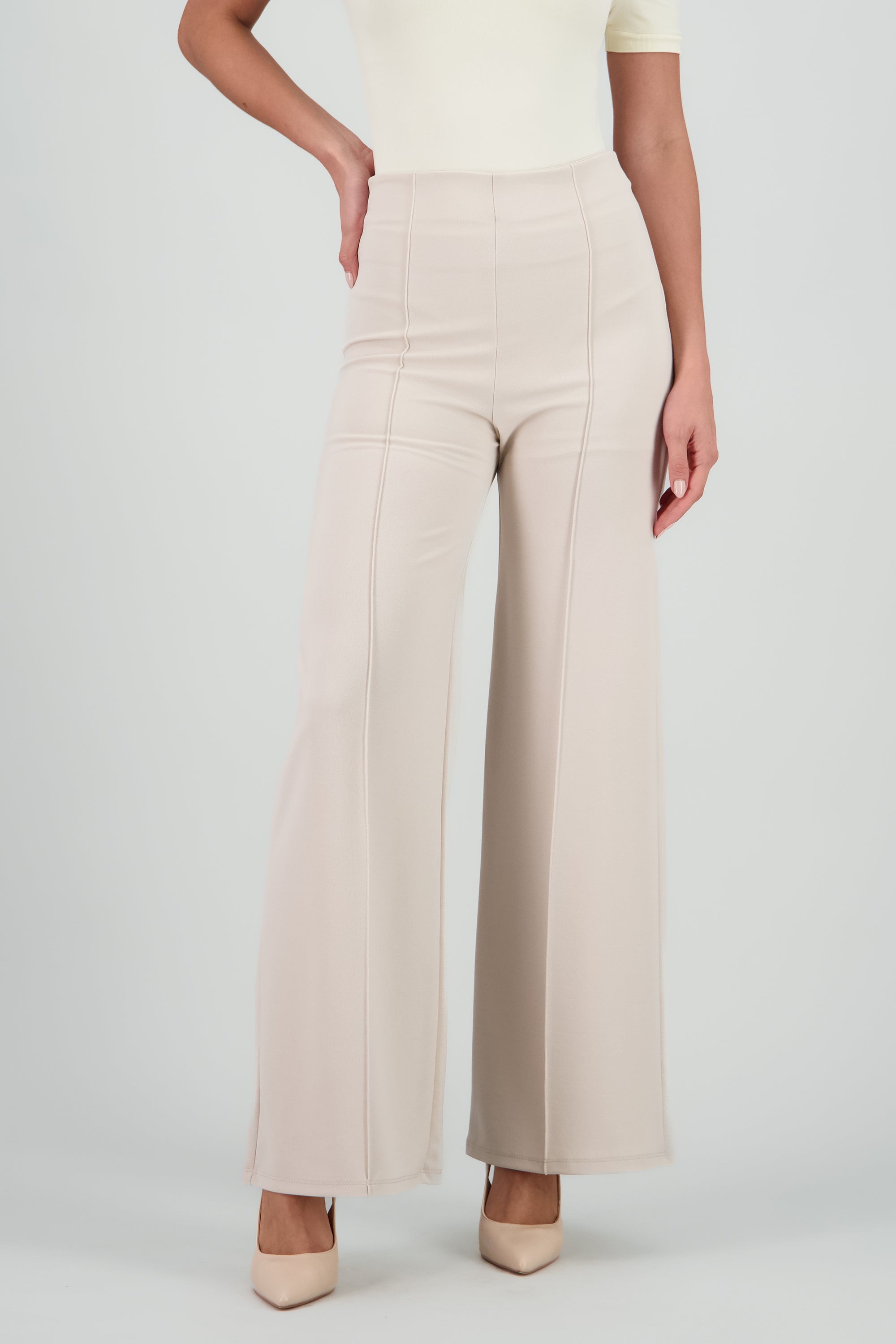 Pantalón Wide Leg Cintura Alta Costuras GREIGE