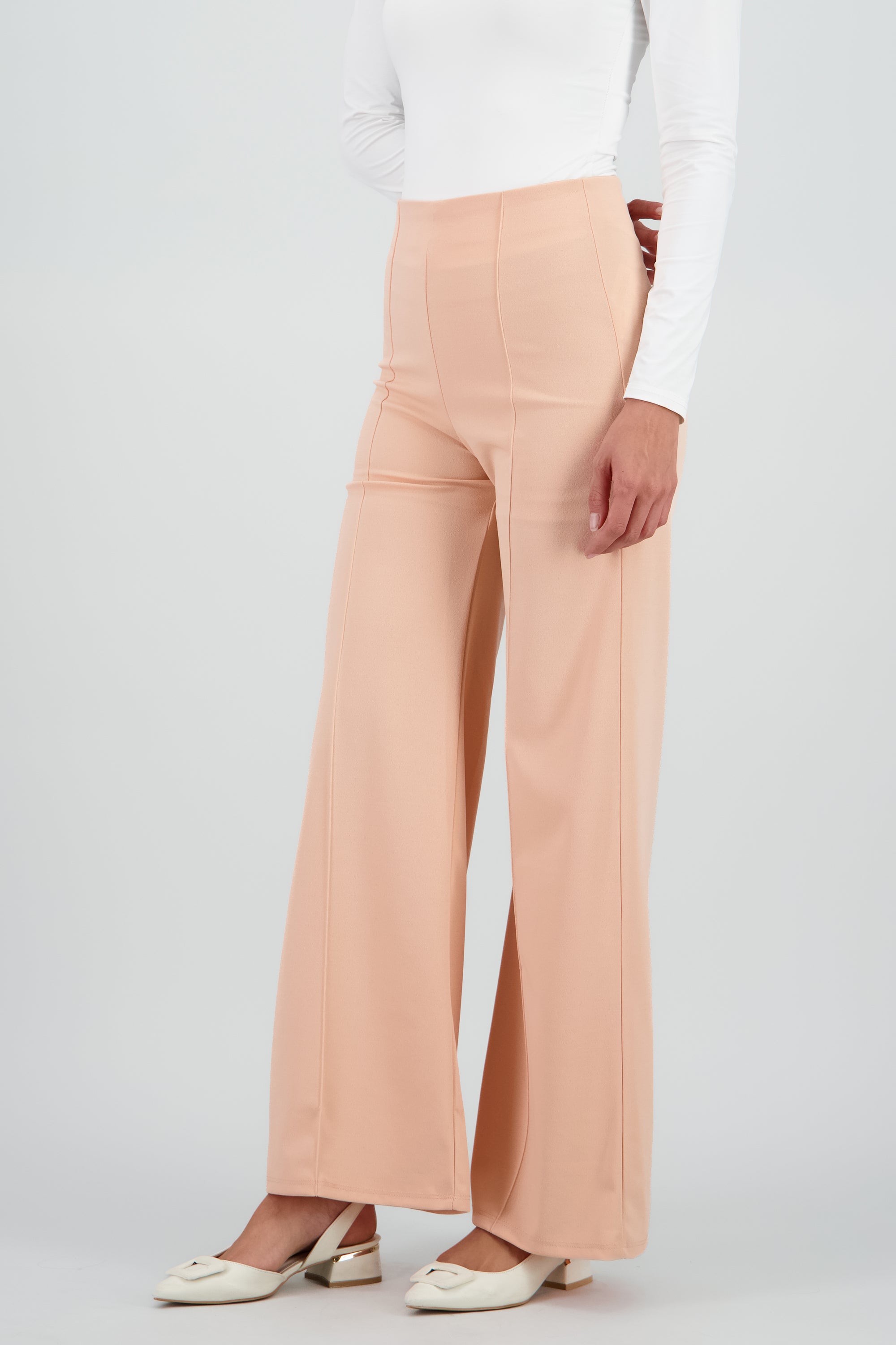 Pantalón Wide Leg Cintura Alta Costuras MANDARINA