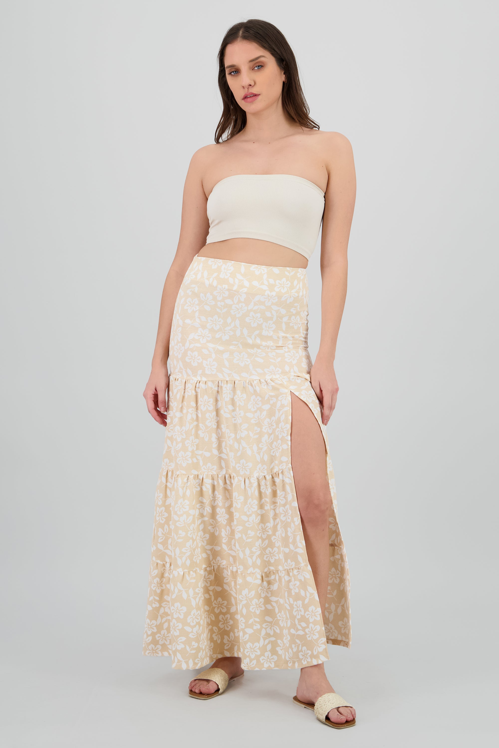 Falda maxi estampado flores BEIGE
