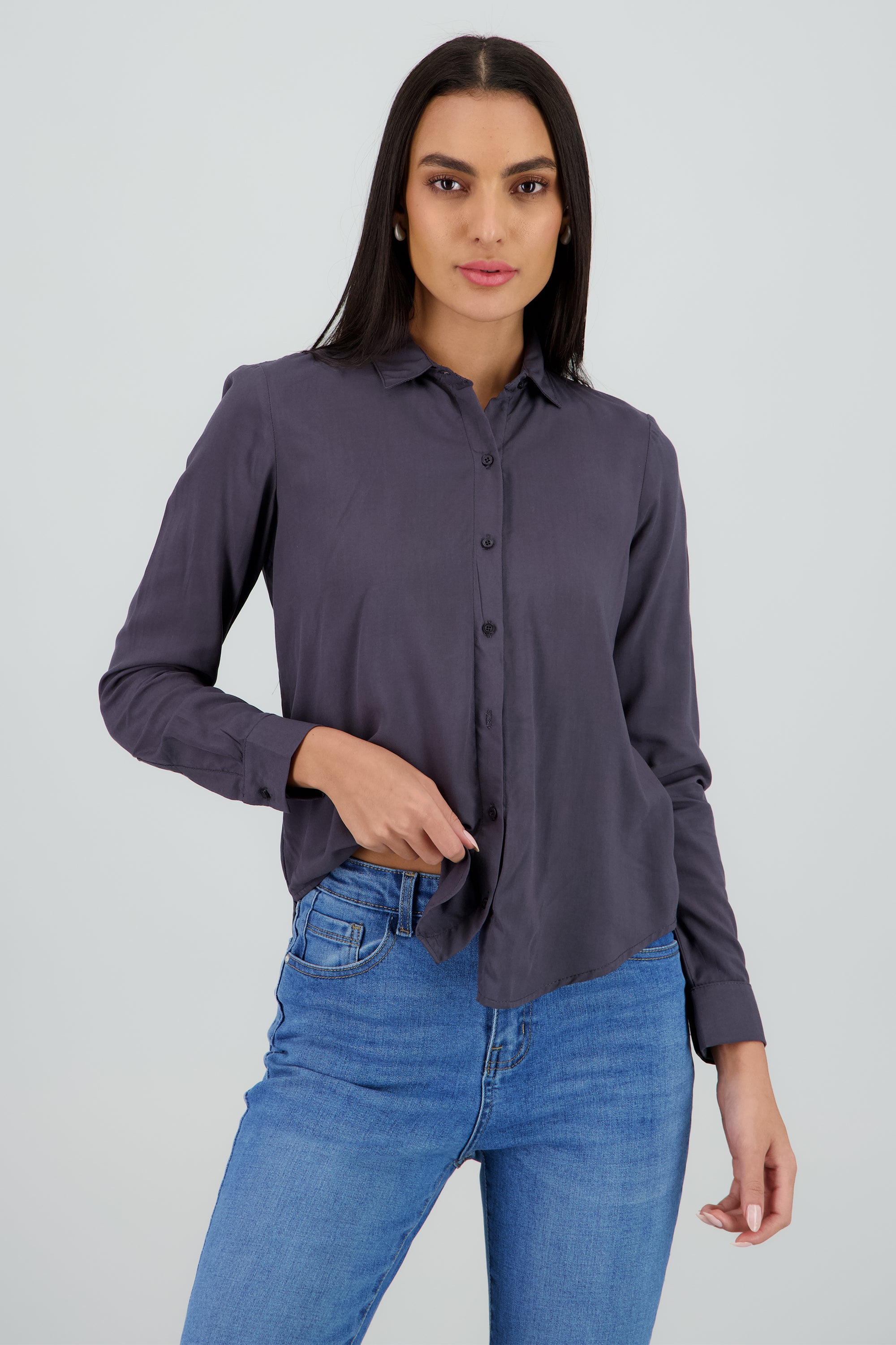Camisa Manga Larga Lisa GRIS OBSCURO