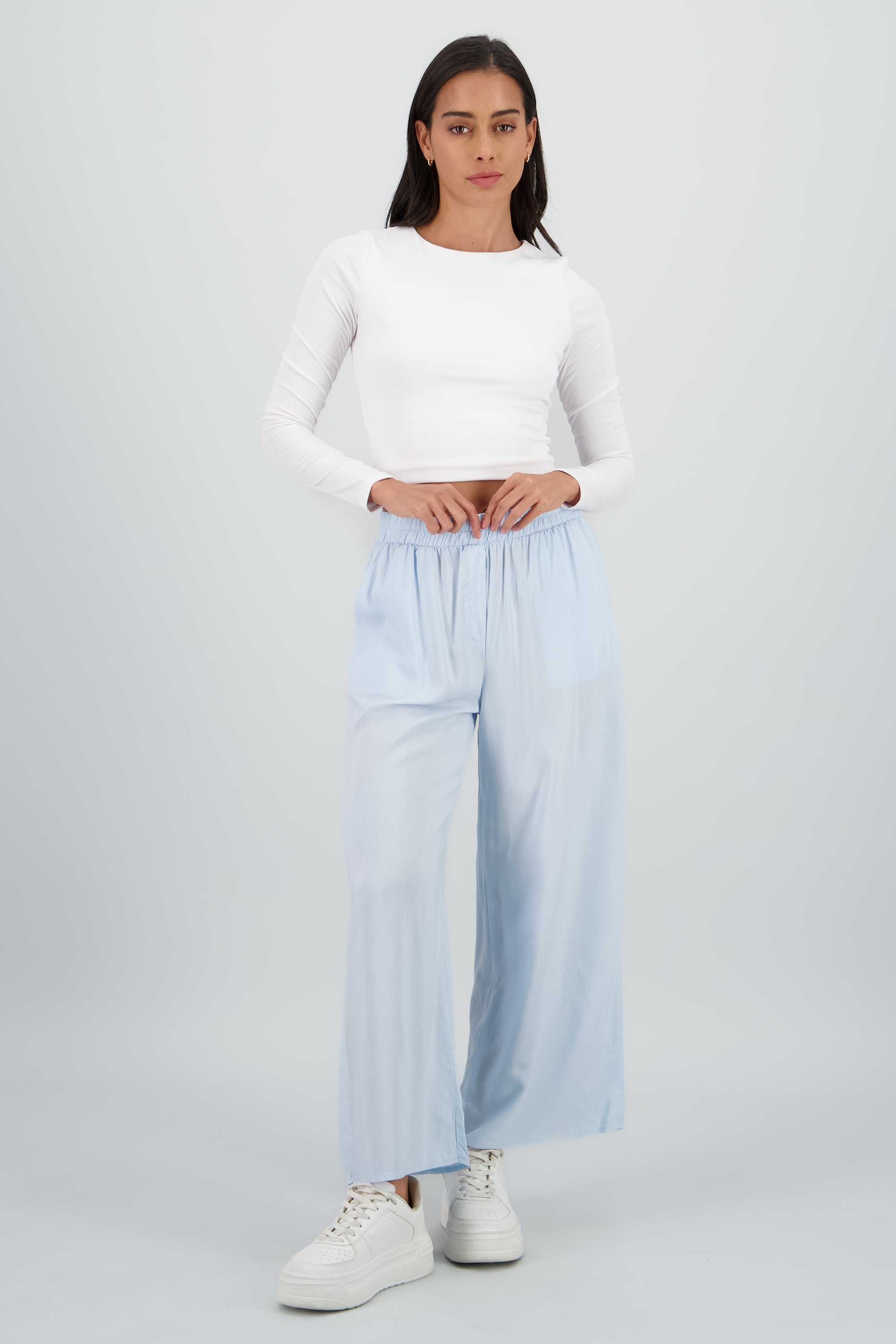 Pantalón Wide Leg Cintura Alta Fruncida AZUL PASTEL
