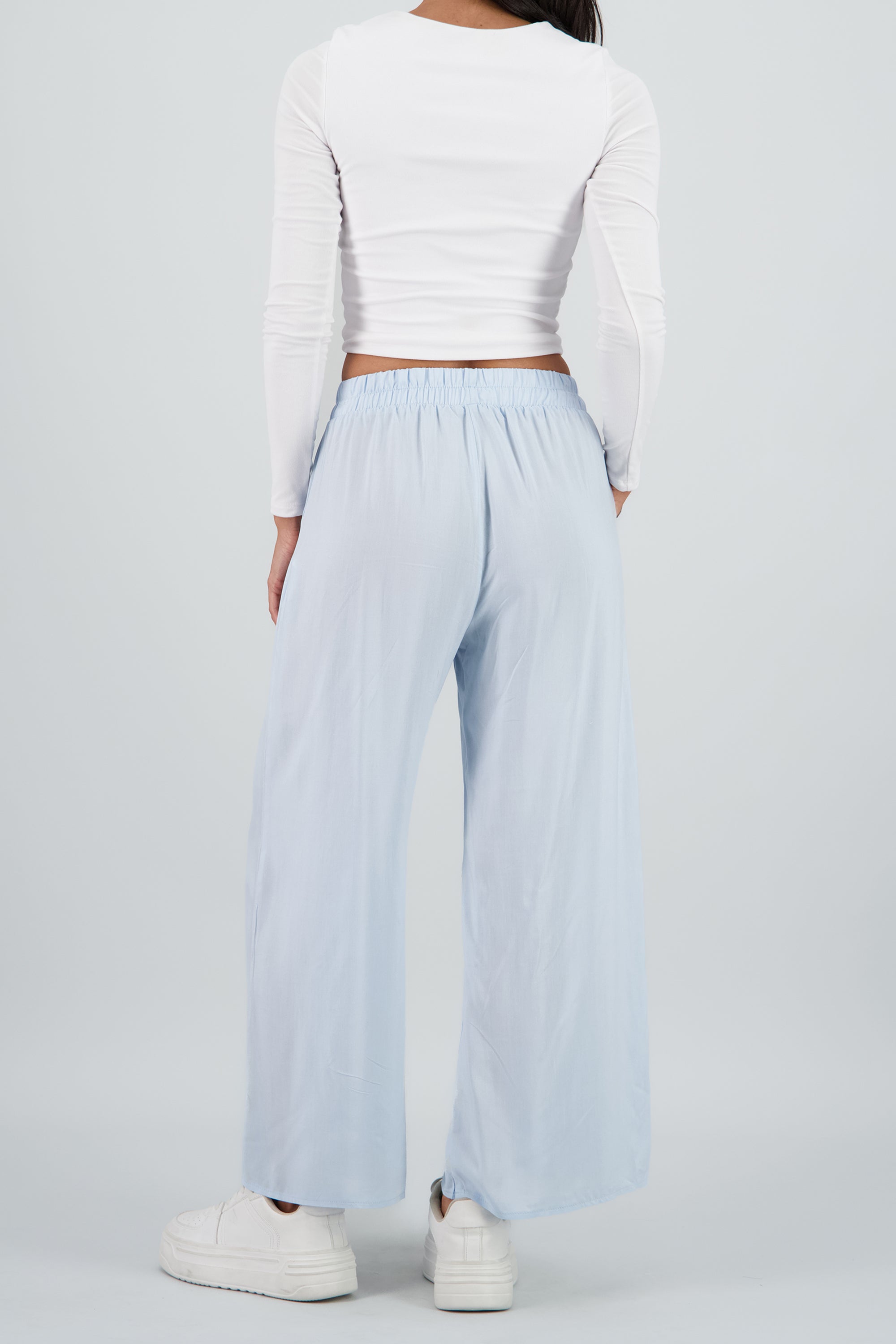Pantalón Wide Leg Cintura Alta Fruncida AZUL PASTEL