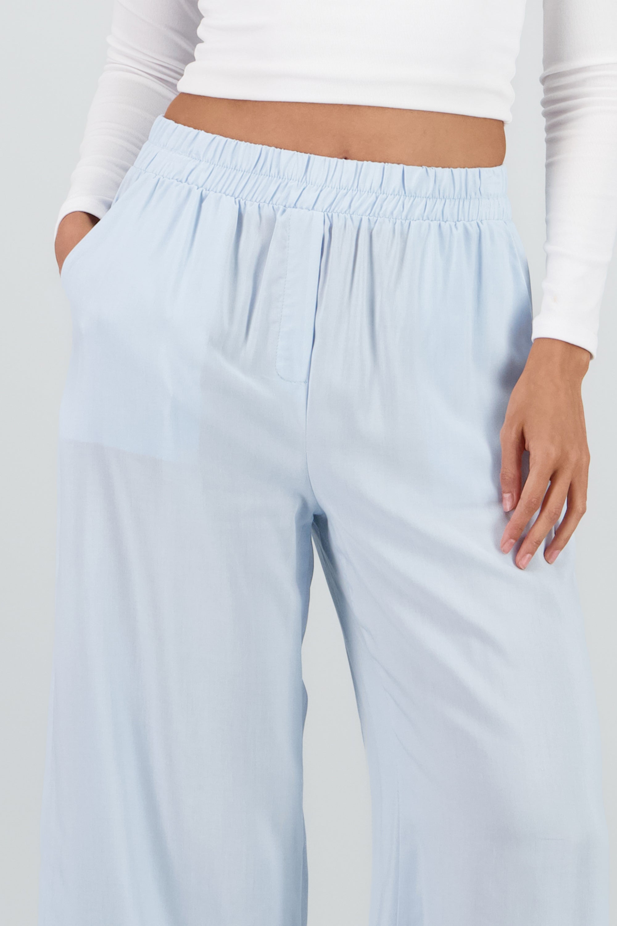 Pantalón Wide Leg Cintura Alta Fruncida AZUL PASTEL