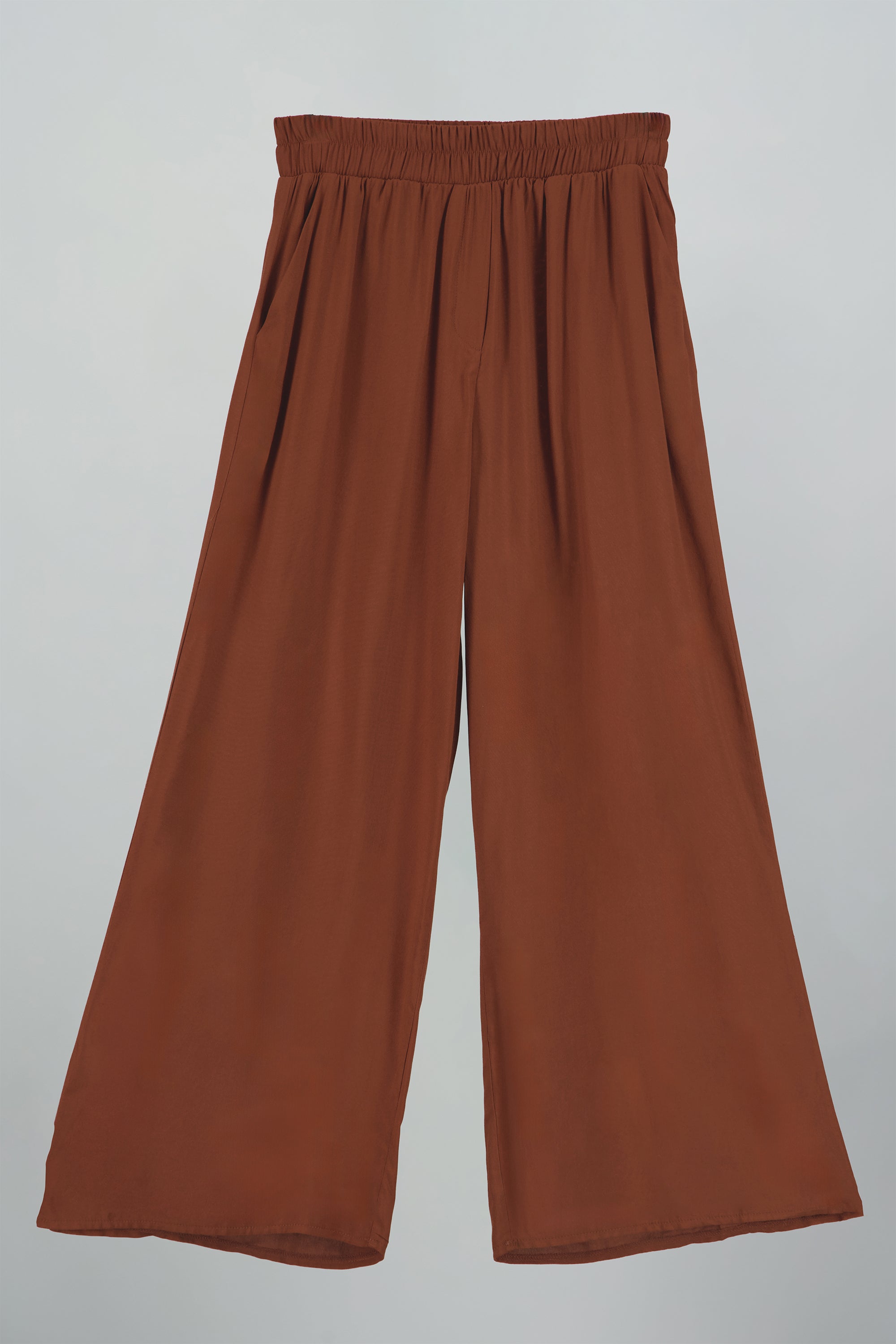 Pantalón Wide Leg Cintura Alta Fruncida CHOCOLATE