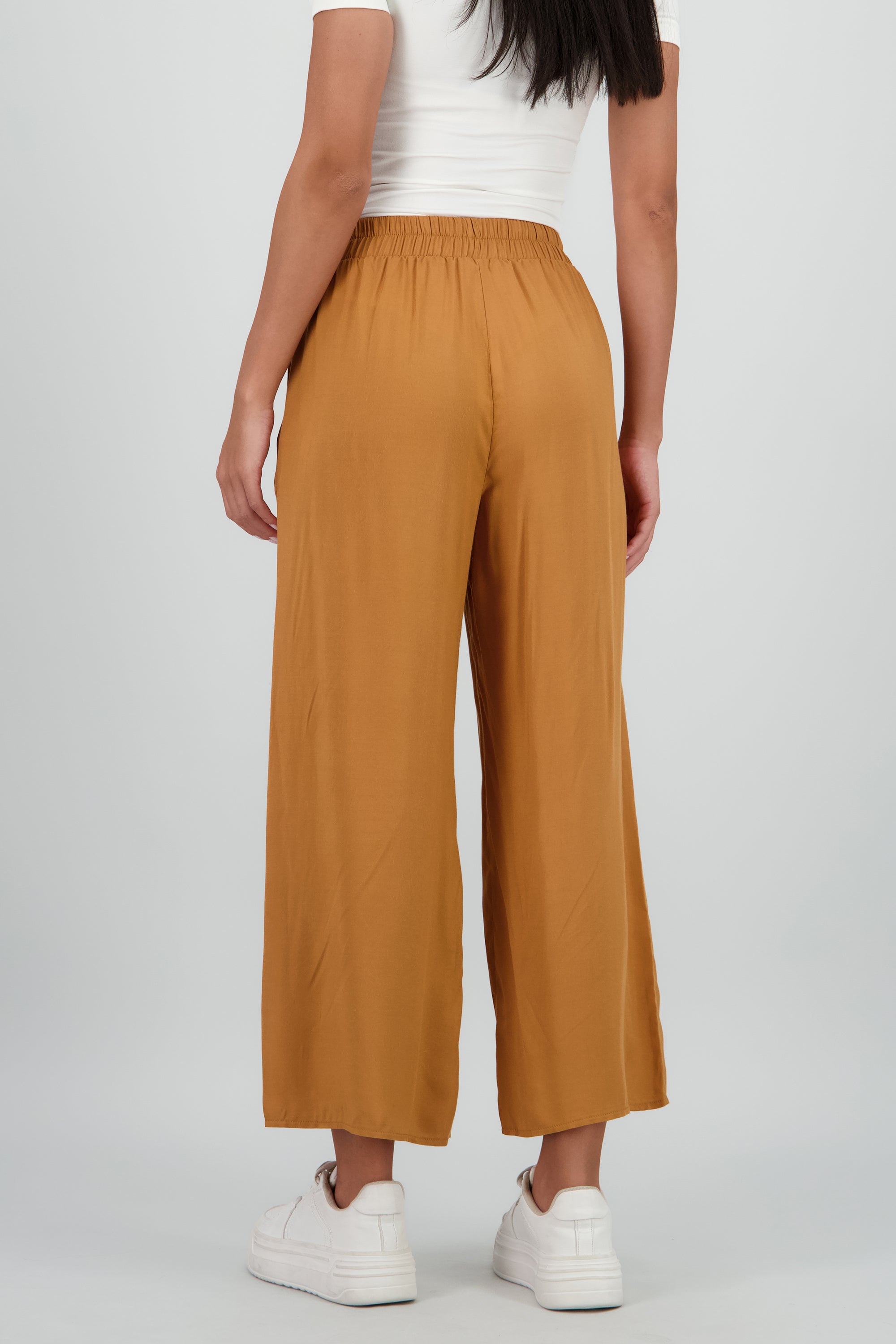 Pantalón Wide Leg Cintura Alta Fruncida CAMELLO