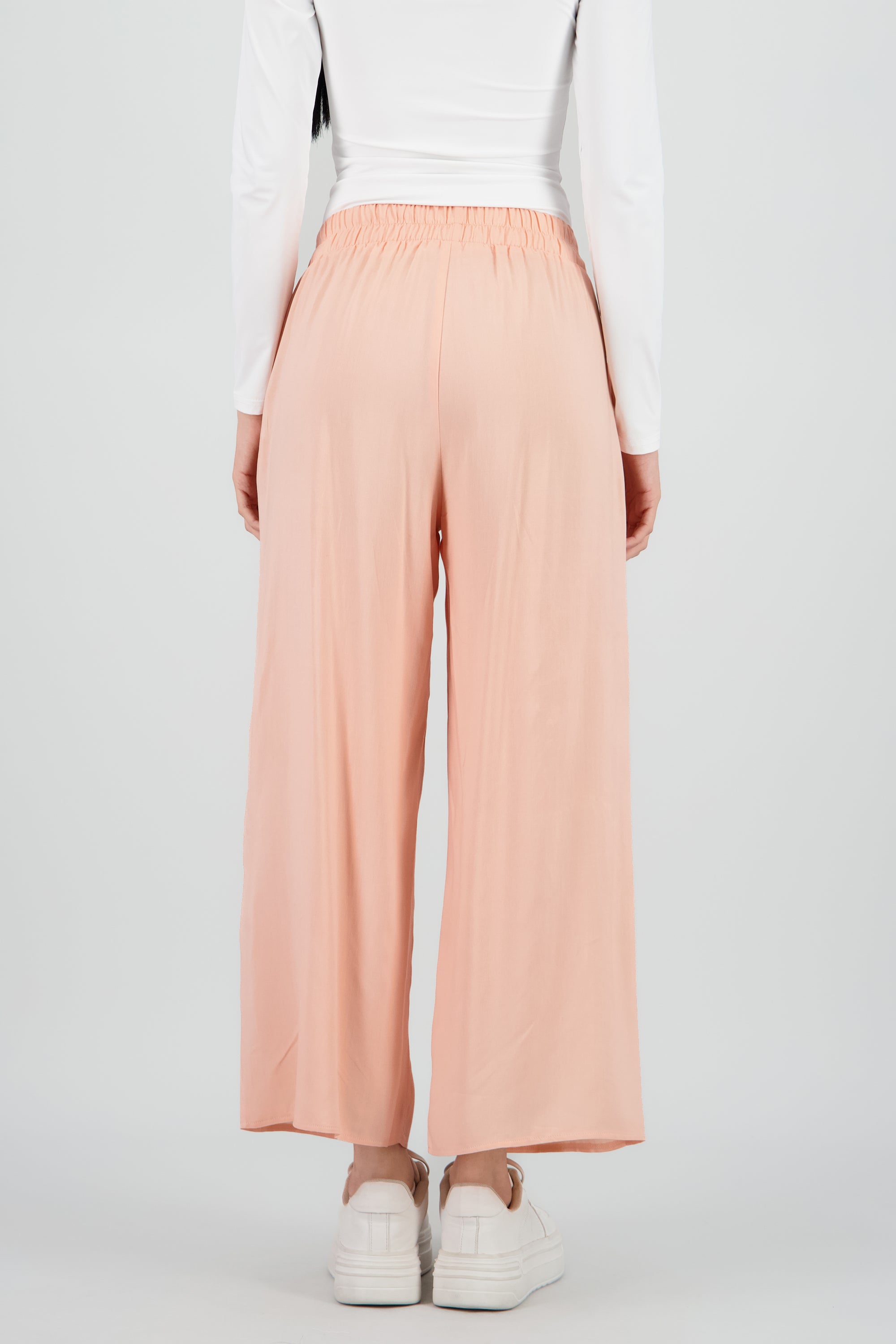 Pantalón Wide Leg Cintura Alta Fruncida DURAZNO