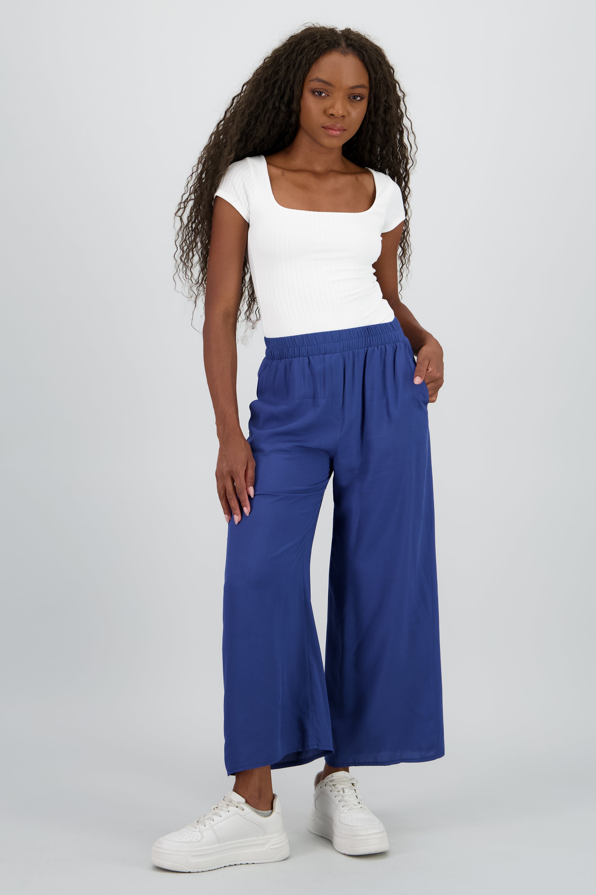 Pantalón Wide Leg Cintura Alta Fruncida INDIGO