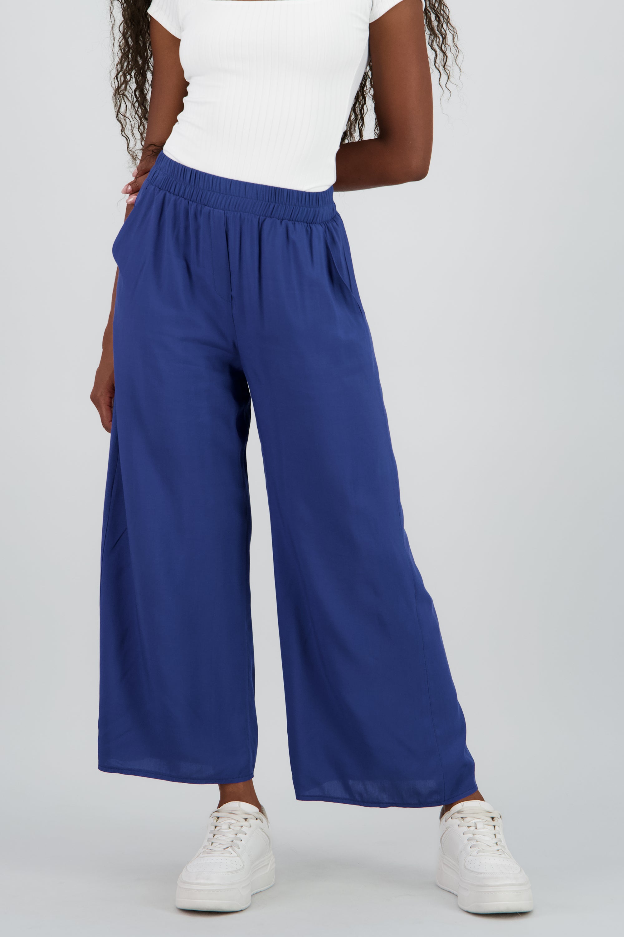 Pantalón Wide Leg Cintura Alta Fruncida INDIGO