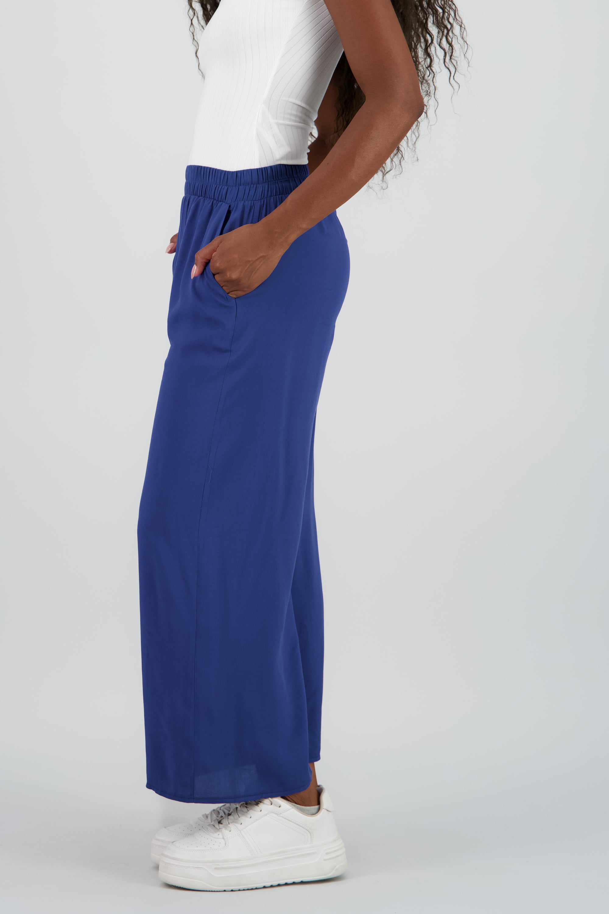 Pantalón Wide Leg Cintura Alta Fruncida INDIGO