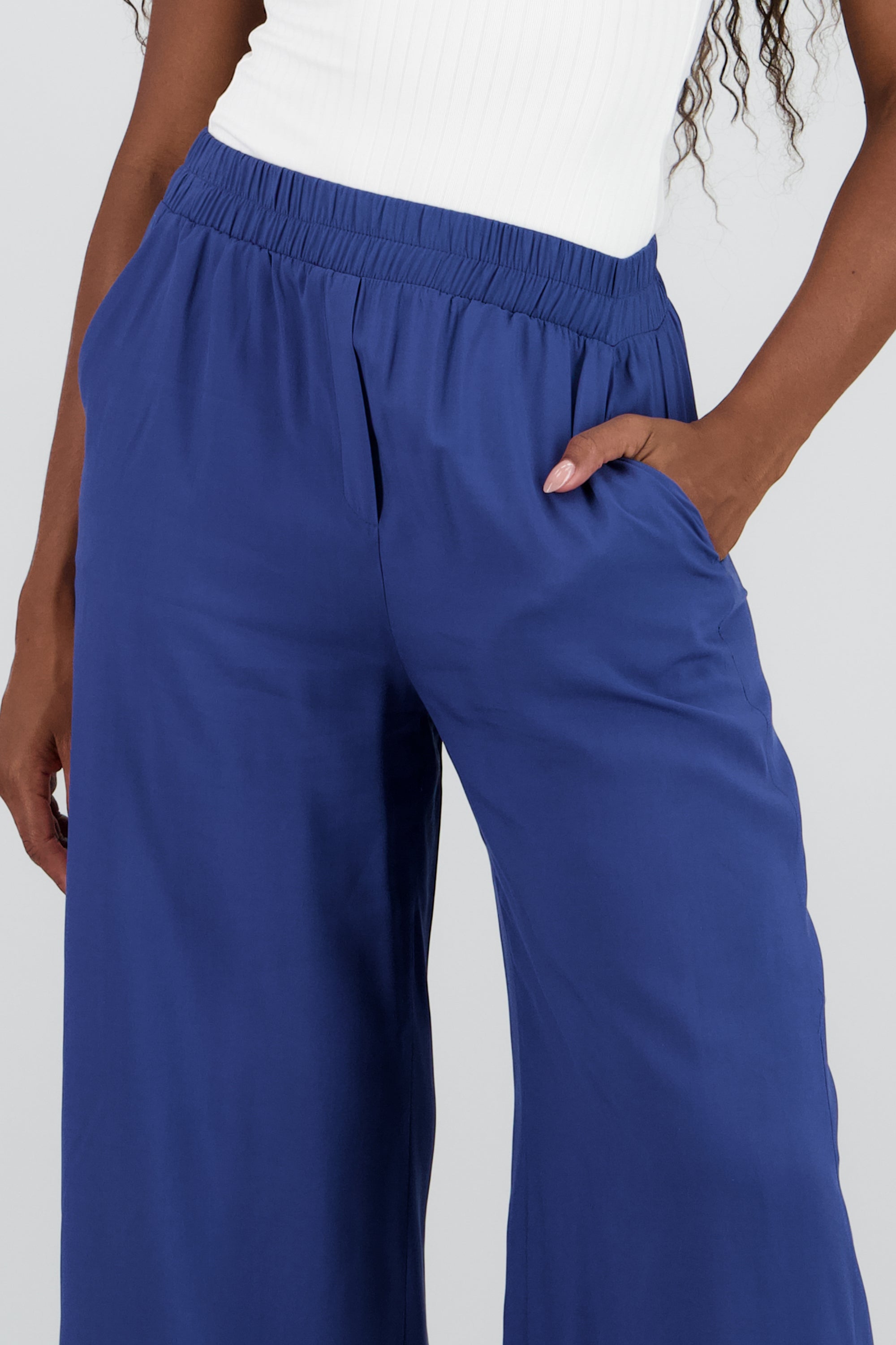 Pantalón Wide Leg Cintura Alta Fruncida INDIGO