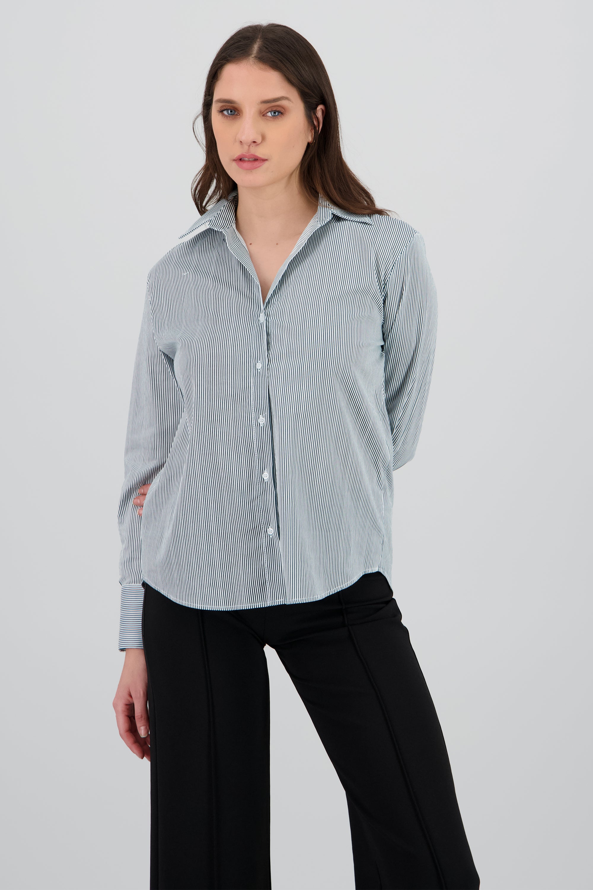 Camisa manga larga estampado rayas diplomaticas VERDE COMBO