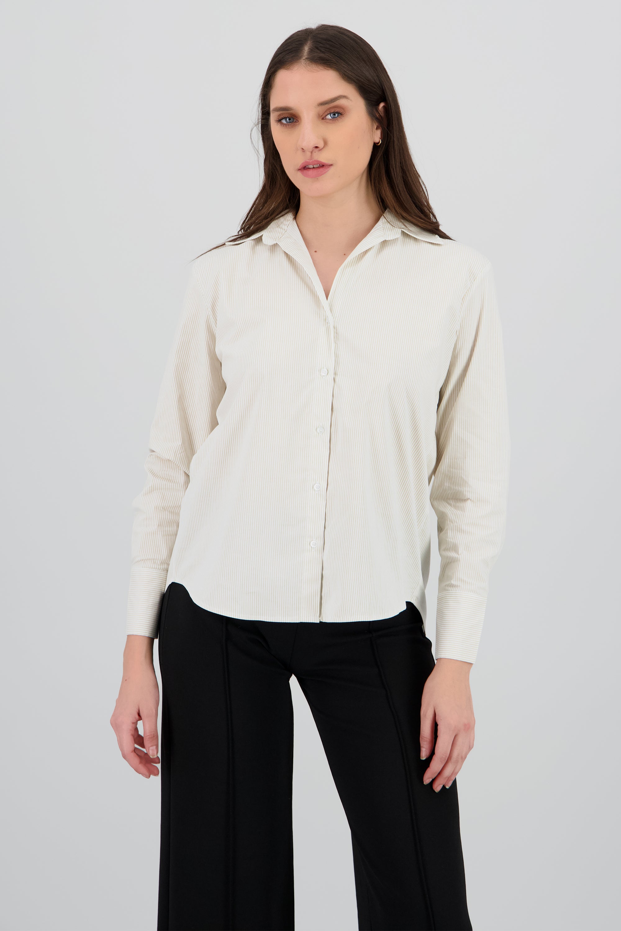 Camisa manga larga estampado rayas diplomaticas KHAKI COMBO