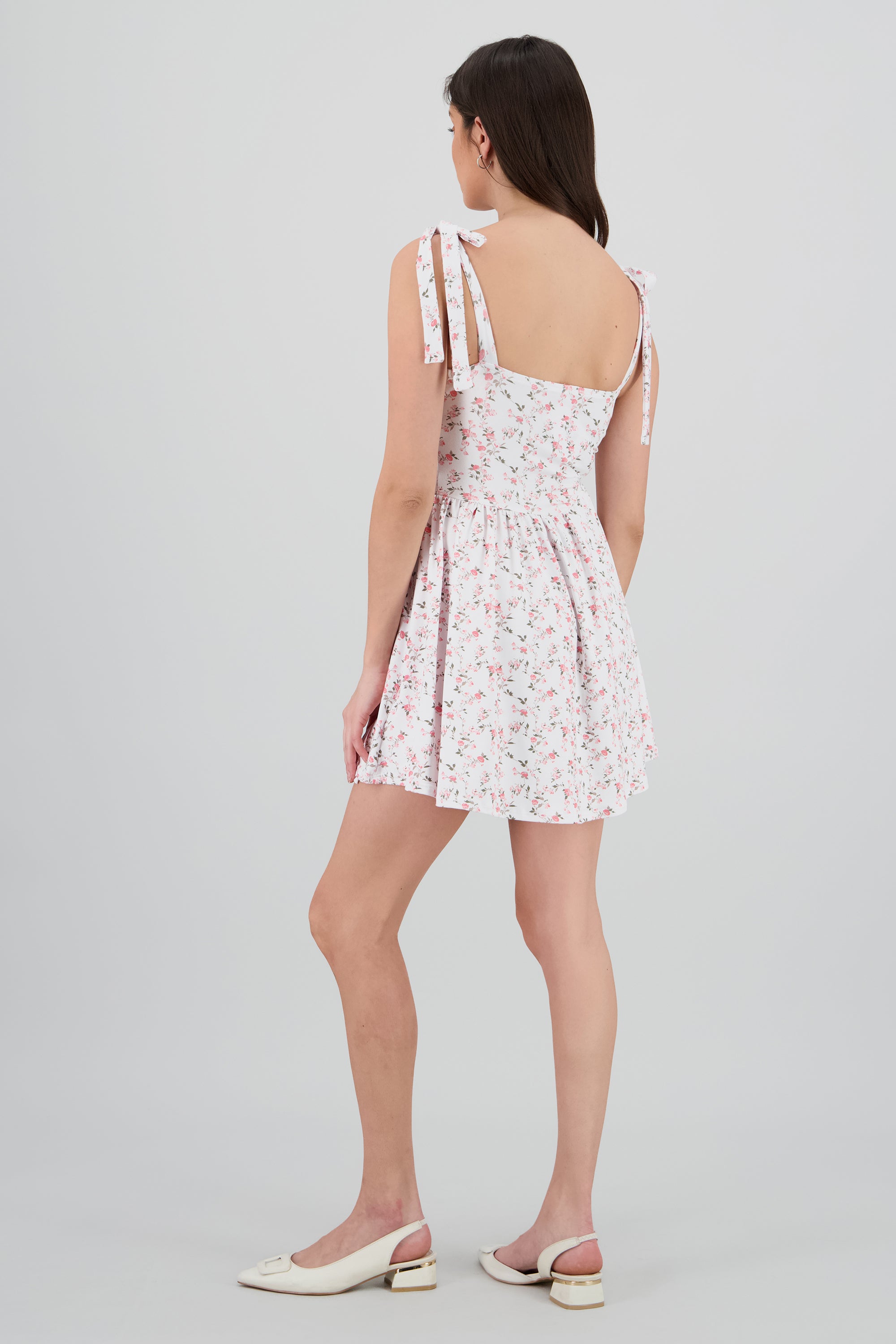 Vestido mini tirantes frunces BLANCO COMBO