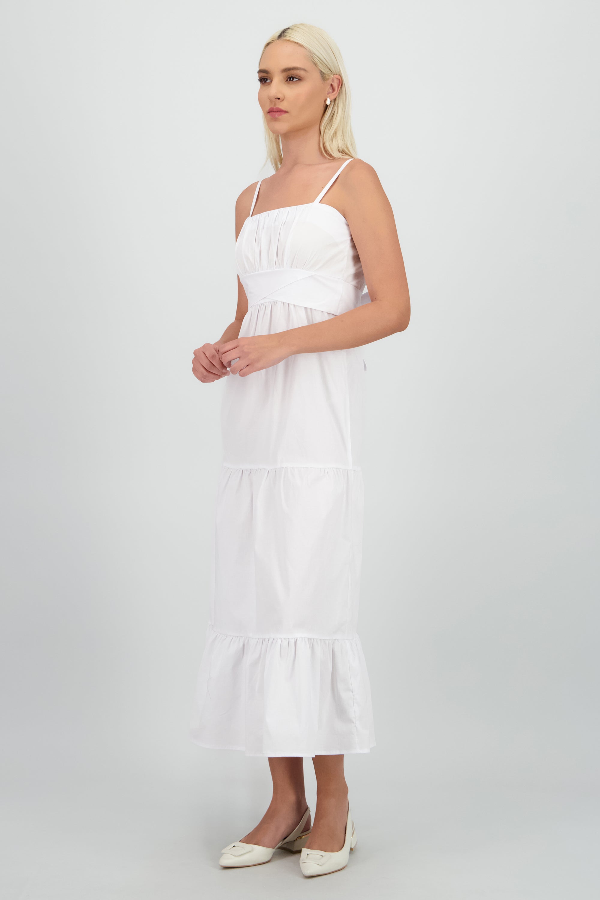 Vestido maxi tirantes detalle cintura cruzada BLANCO