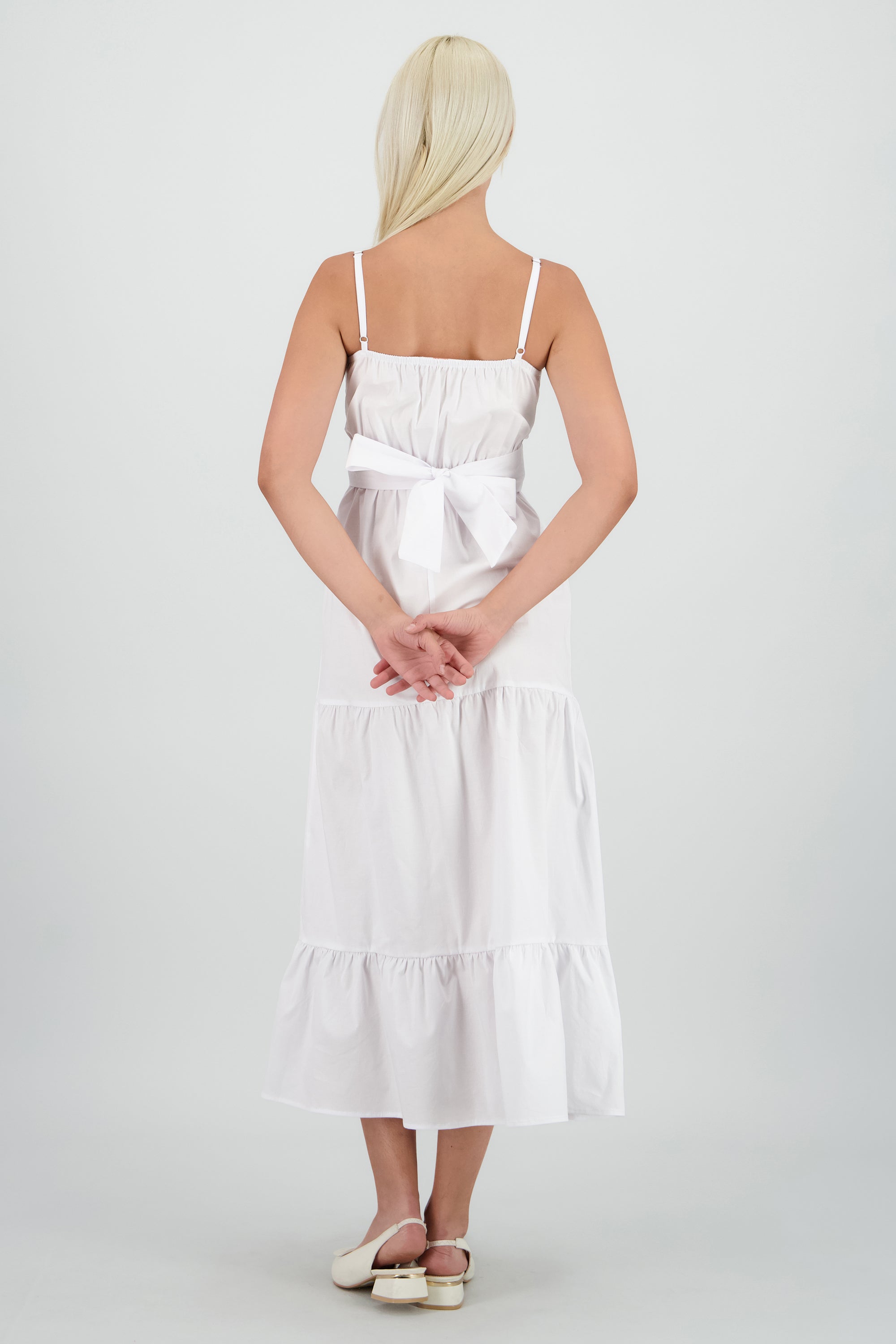 Vestido maxi tirantes detalle cintura cruzada BLANCO