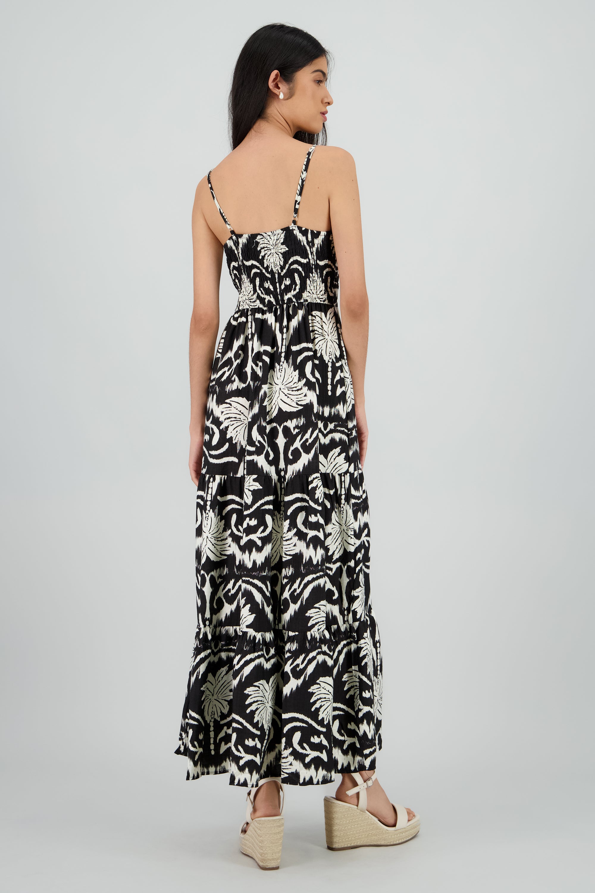 Maxi vestido estampado tropical NEGRO COMBO